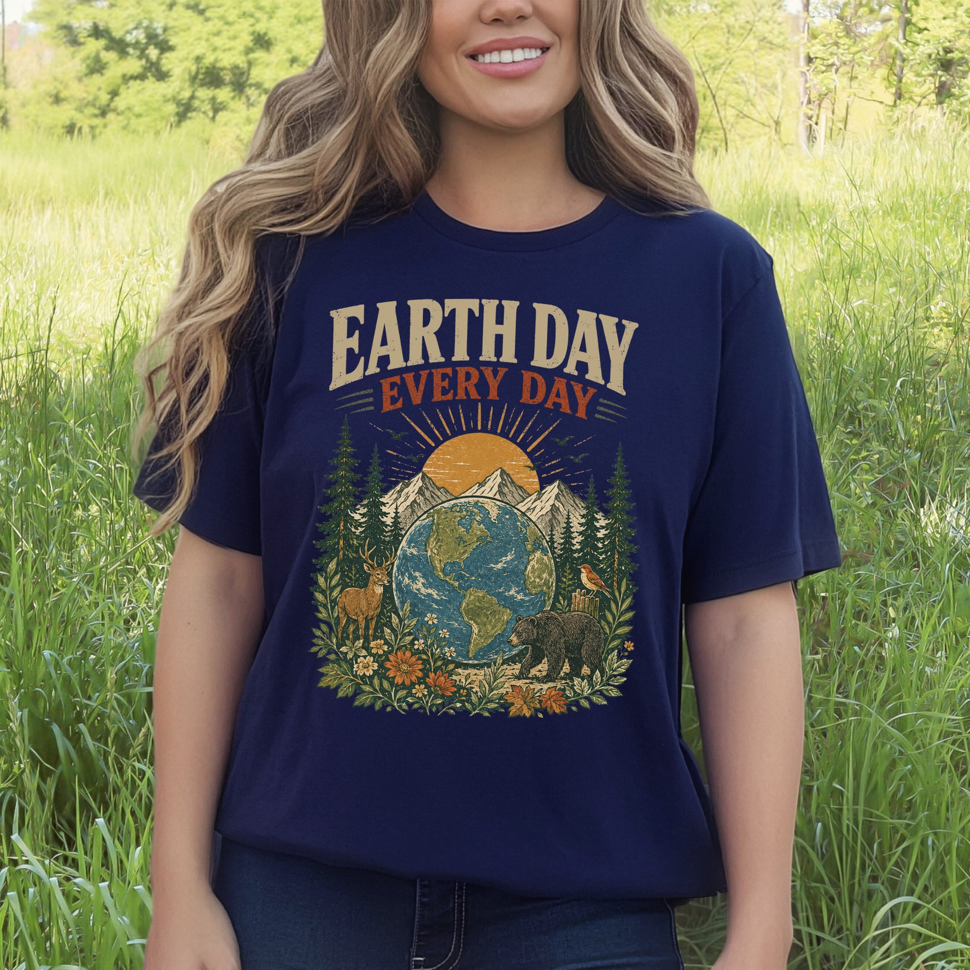 Earth Day Every Day Retro Globe Wildlife Nature Lover Eco Gift T-Shirt