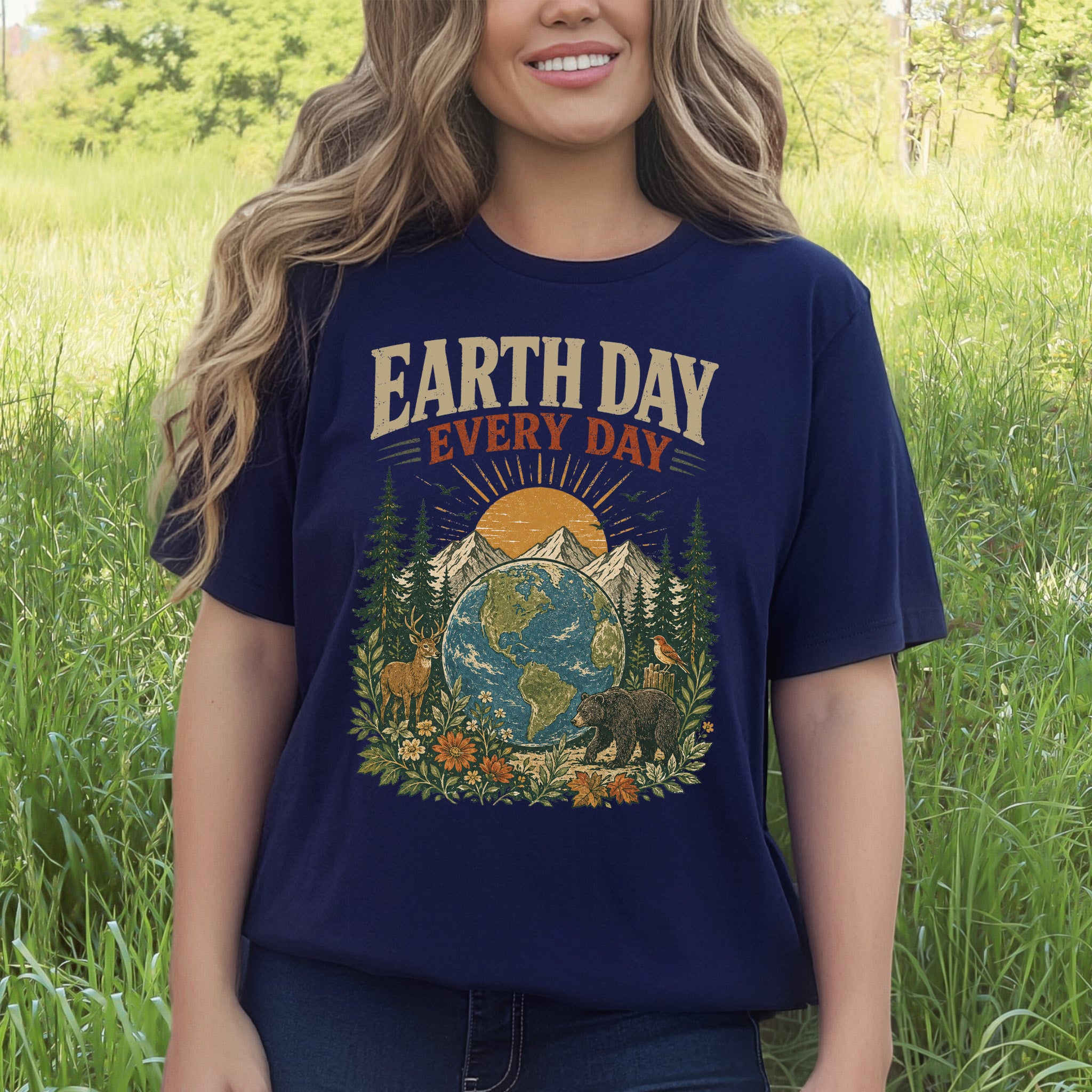 Earth Day Every Day Retro Globe Wildlife Nature Lover Eco Gift T-Shirt