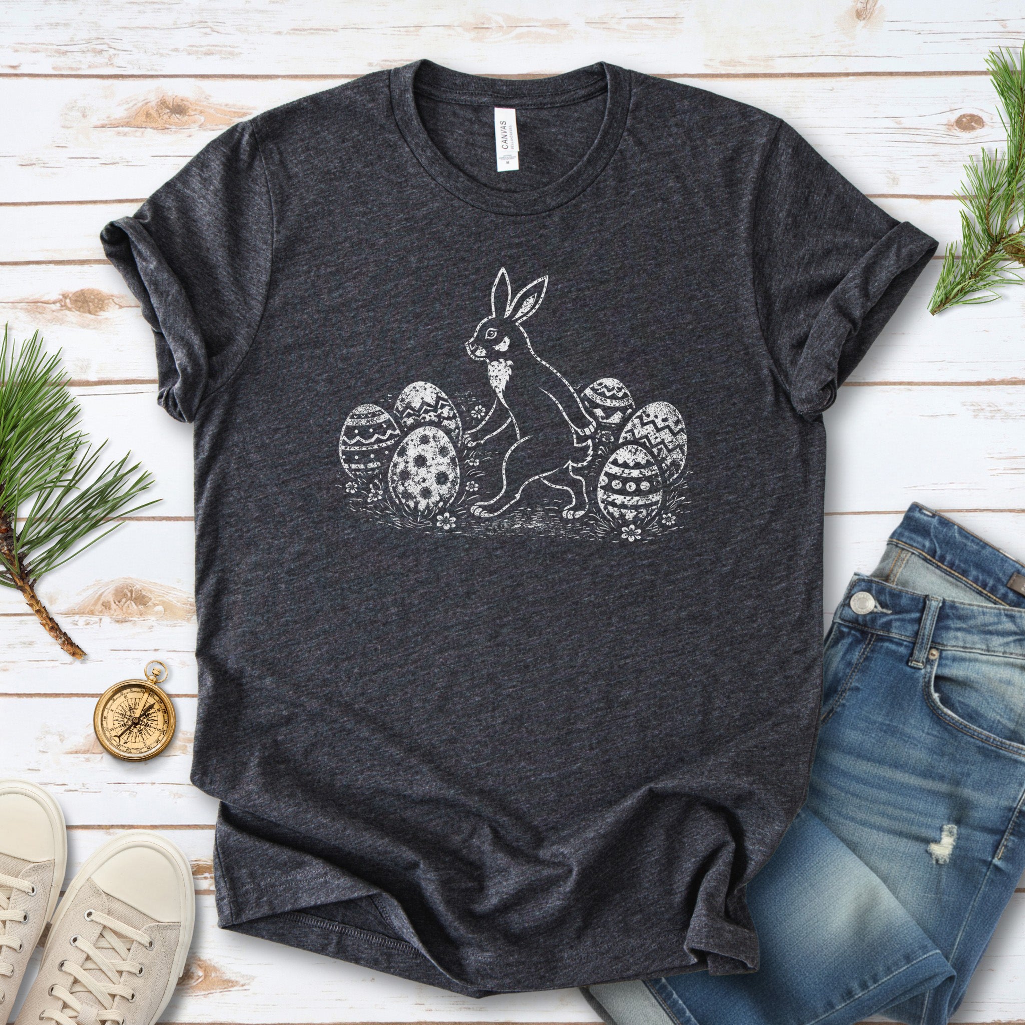Easter Bunny T-Shirt Vintage Rabbit Egg Hunt Spring Gift Tee