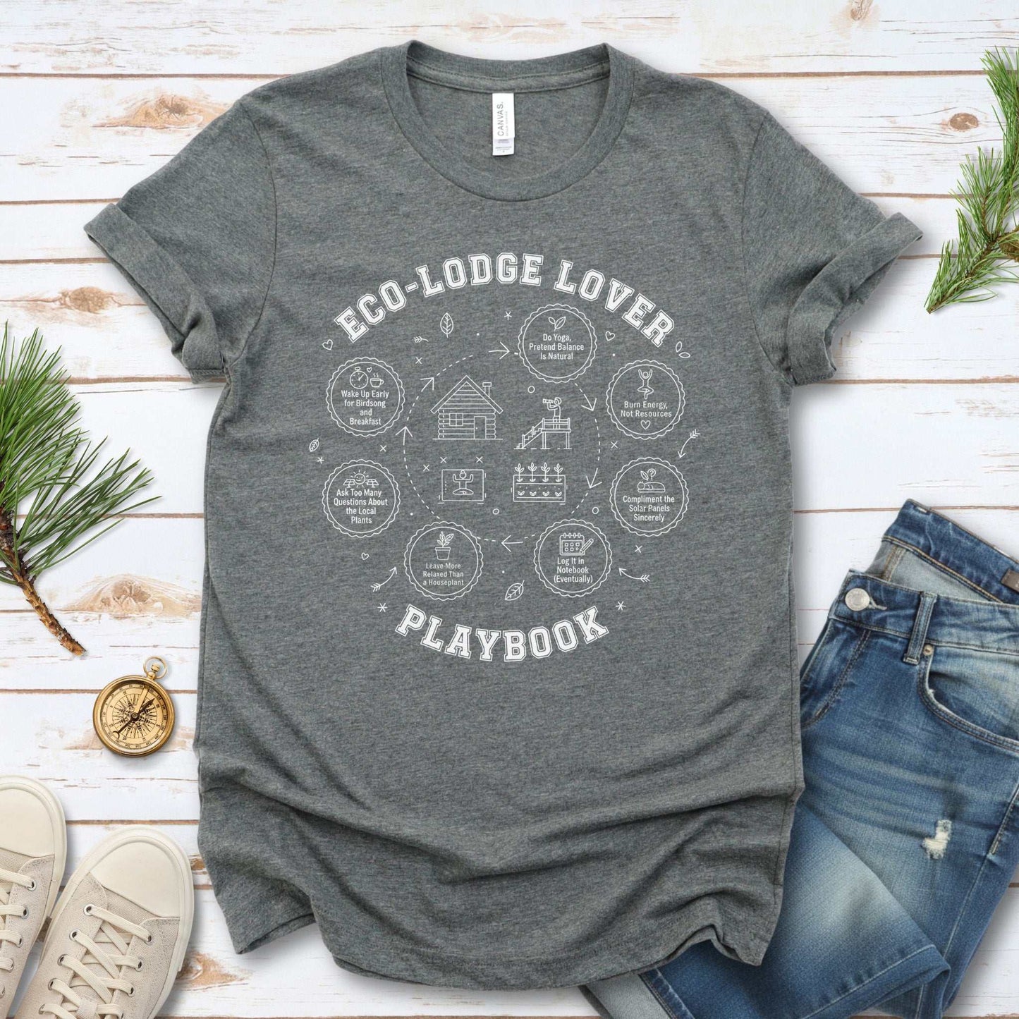 Eco Retreat Wanderer Playbook T-Shirt – Cozy Nature Lover Tee