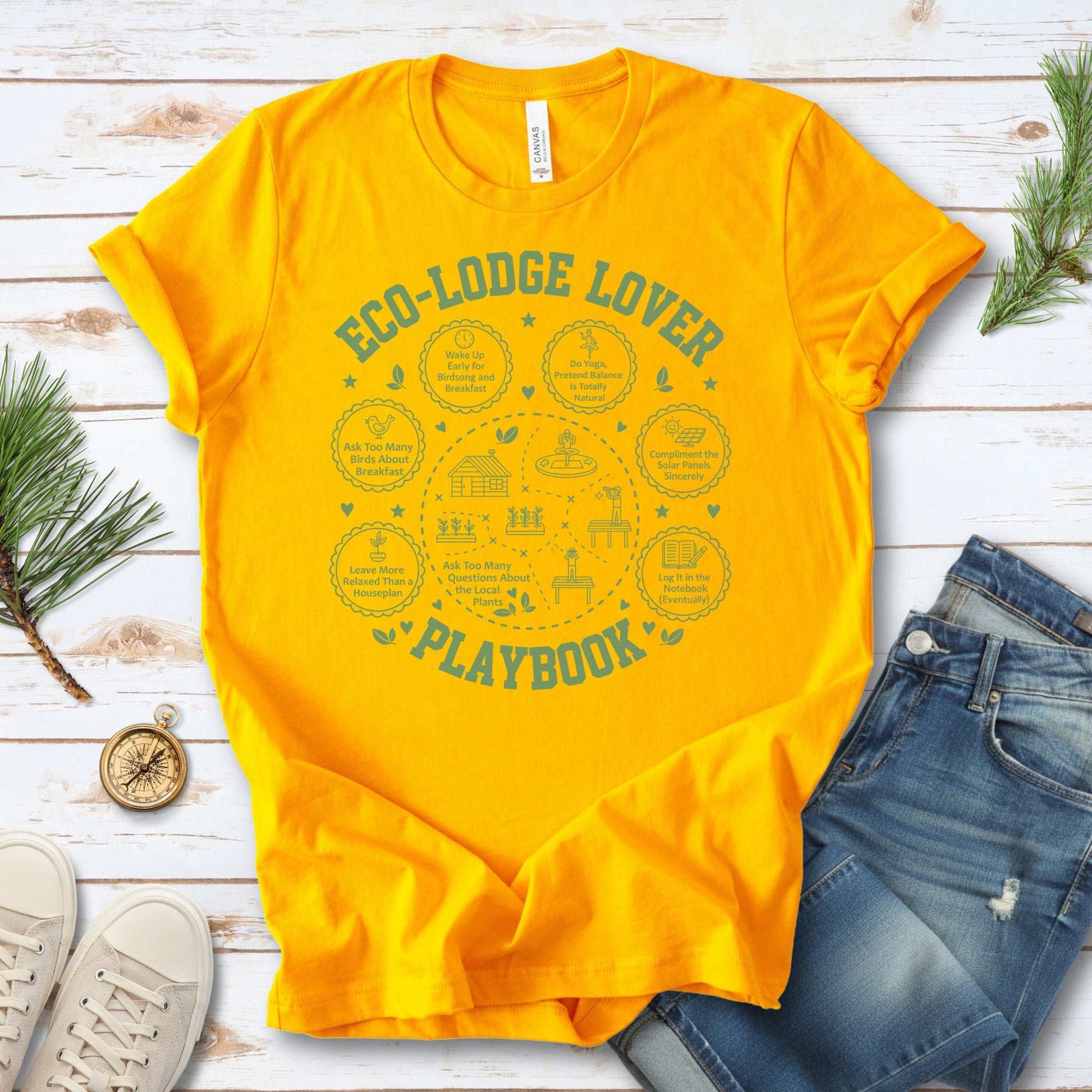 Eco-Lodge Lover Playbook T-Shirt – Funny Eco Traveler Nature Humor Tee