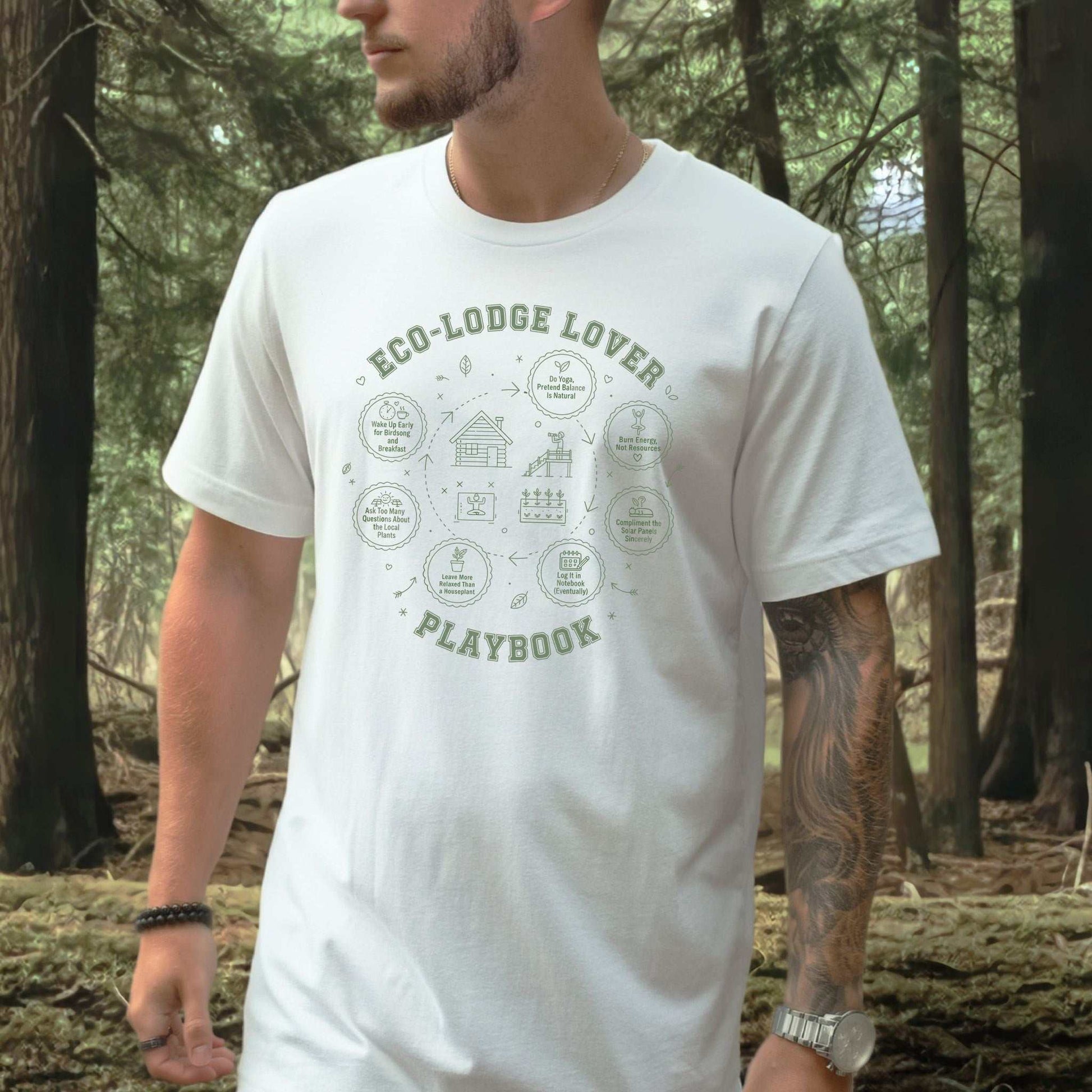 Eco Retreat Wanderer Playbook T-Shirt – Cozy Nature Lover Tee