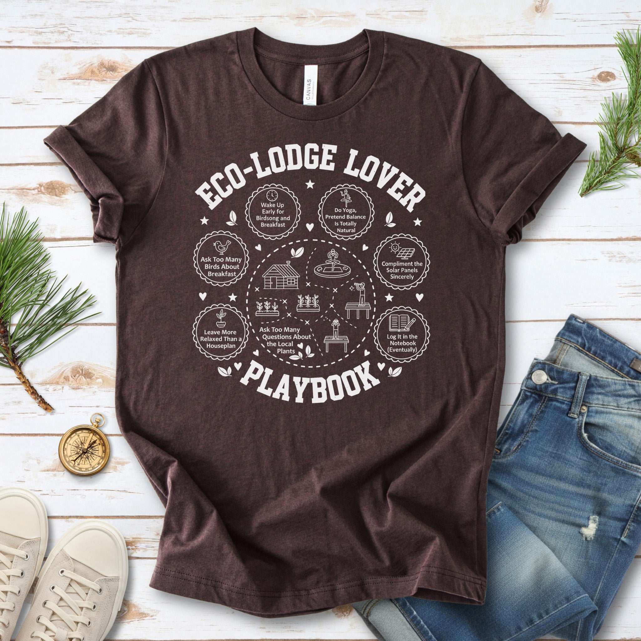Eco-Lodge Lover Playbook T-Shirt – Funny Eco Traveler Nature Humor Tee