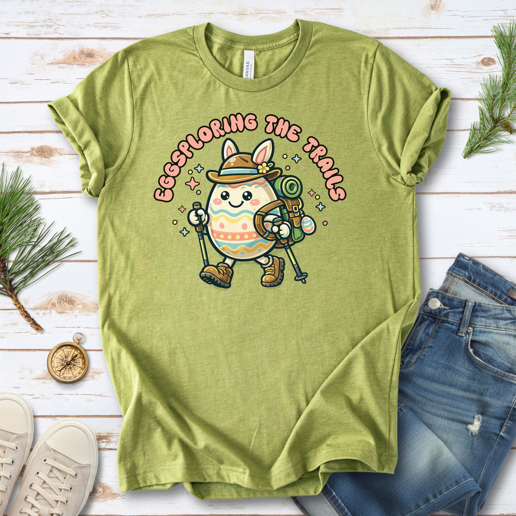 Eggsploring the Trails T-Shirt Funny Easter Hiking Egg Adventure Gift
