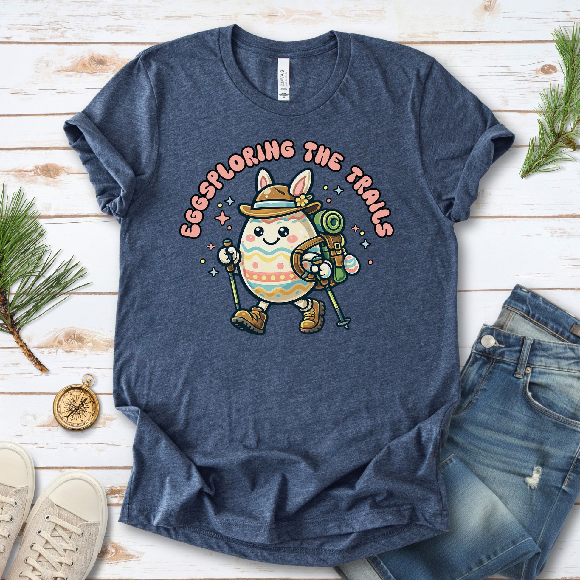 Eggsploring the Trails T-Shirt Funny Easter Hiking Egg Adventure Gift