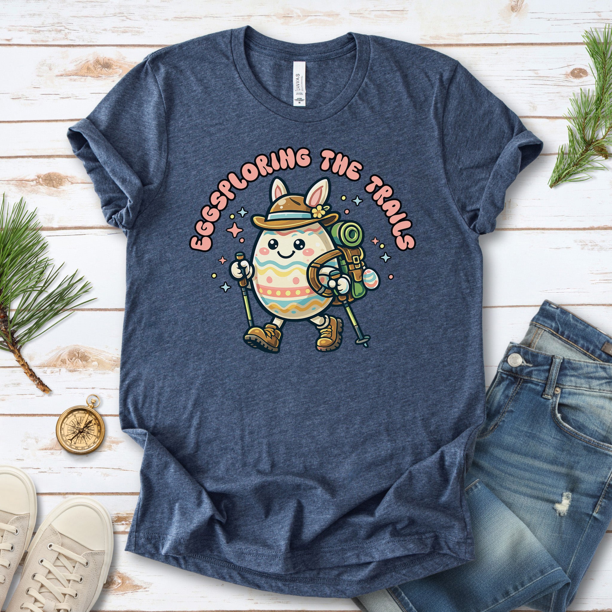 Eggsploring the Trails T-Shirt Funny Easter Hiking Egg Adventure Gift