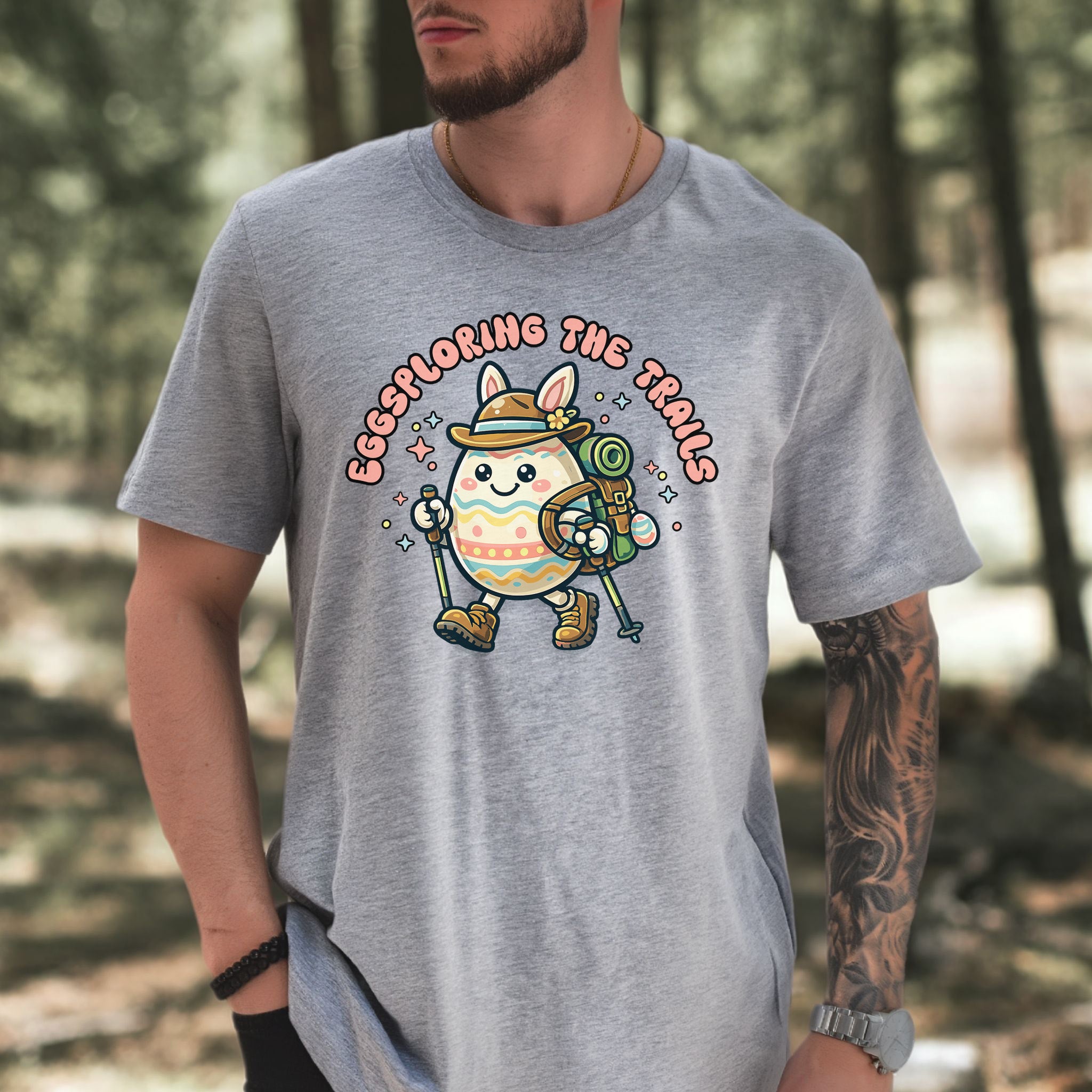 Eggsploring the Trails T-Shirt Funny Easter Hiking Egg Adventure Gift