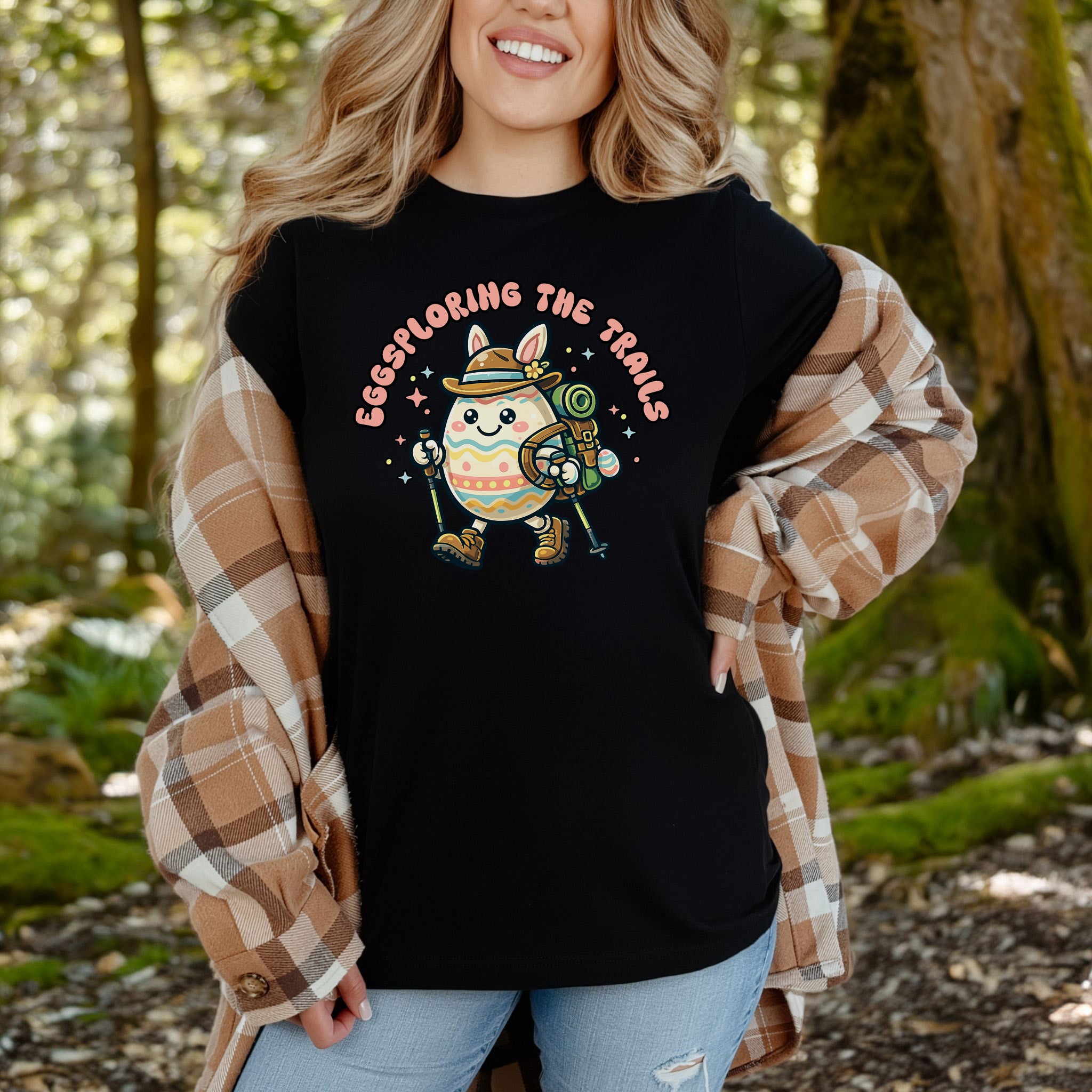 Eggsploring the Trails T-Shirt Funny Easter Hiking Egg Adventure Gift