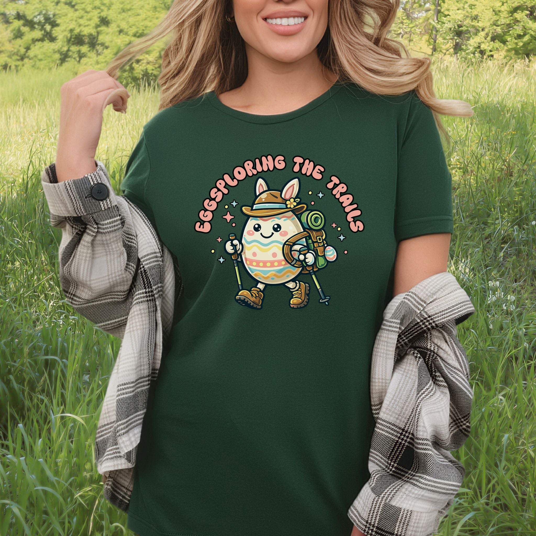 Eggsploring the Trails T-Shirt Funny Easter Hiking Egg Adventure Gift