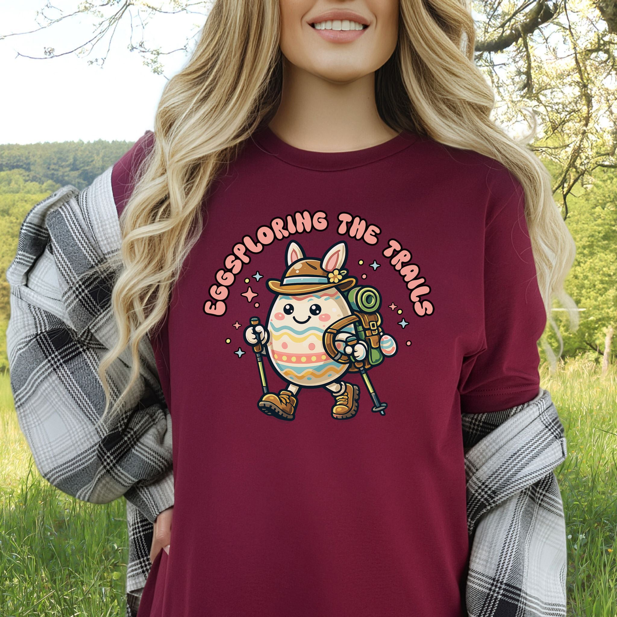Eggsploring the Trails T-Shirt Funny Easter Hiking Egg Adventure Gift
