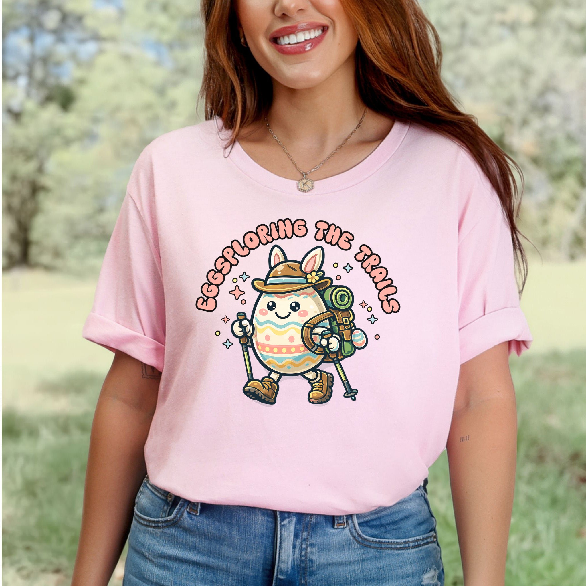 Eggsploring the Trails T-Shirt Funny Easter Hiking Egg Adventure Gift