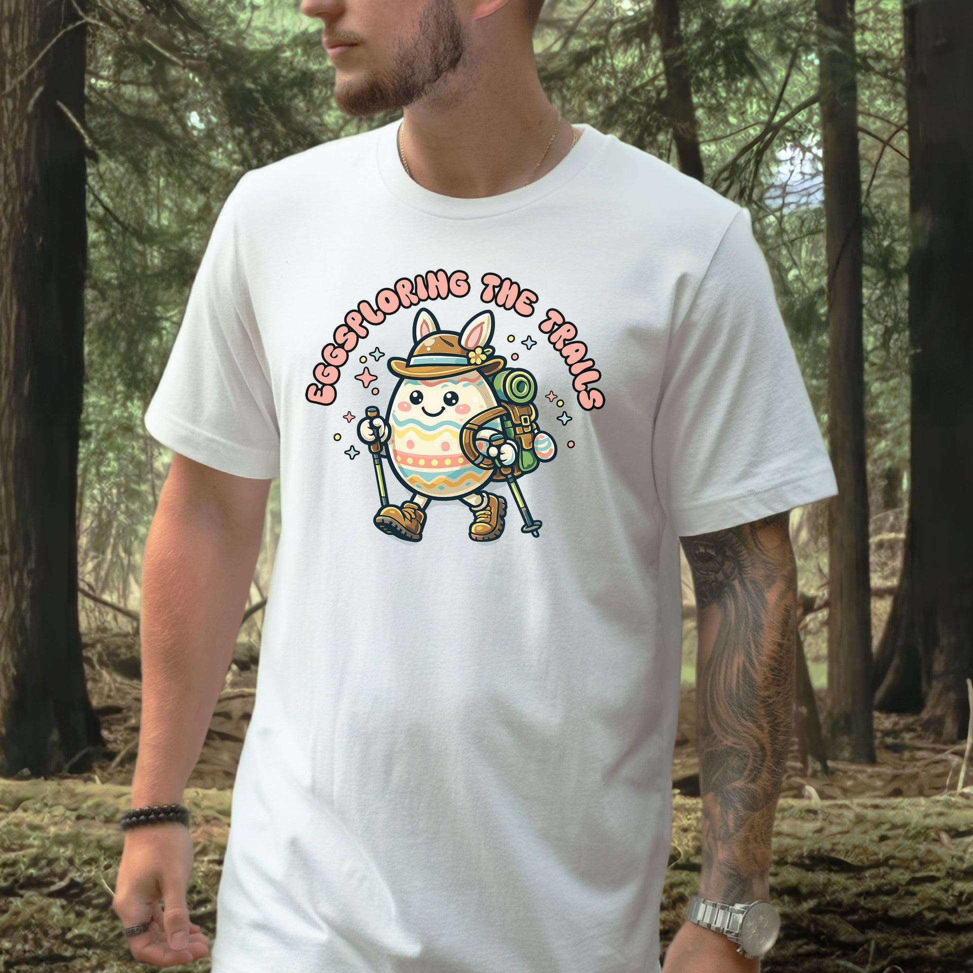 Eggsploring the Trails T-Shirt Funny Easter Hiking Egg Adventure Gift