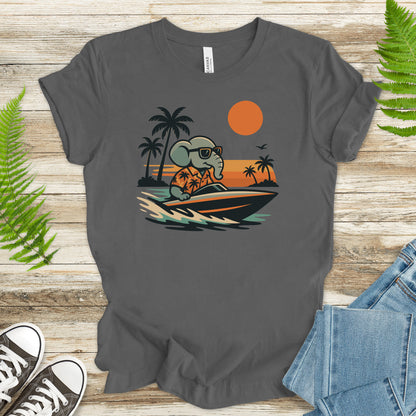 Elephant Speedboat Sunset T-Shirt – Funny Retro Vacation Tee