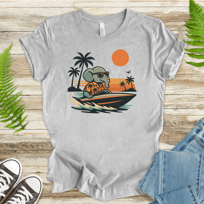 Elephant Speedboat Sunset T-Shirt – Funny Retro Vacation Tee
