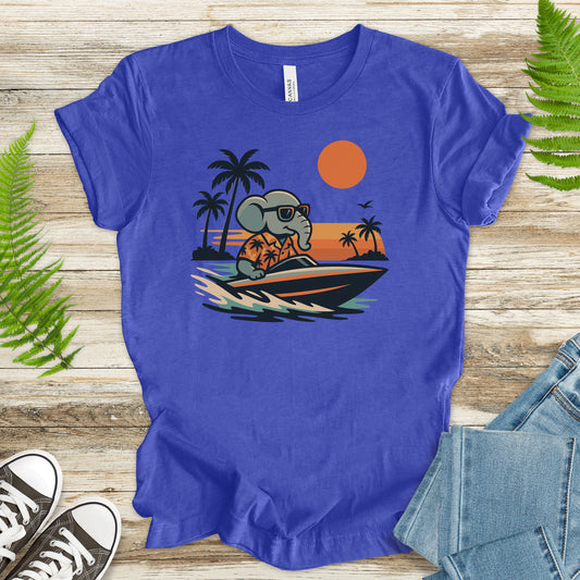 Elephant Speedboat Sunset T-Shirt – Funny Retro Vacation Tee