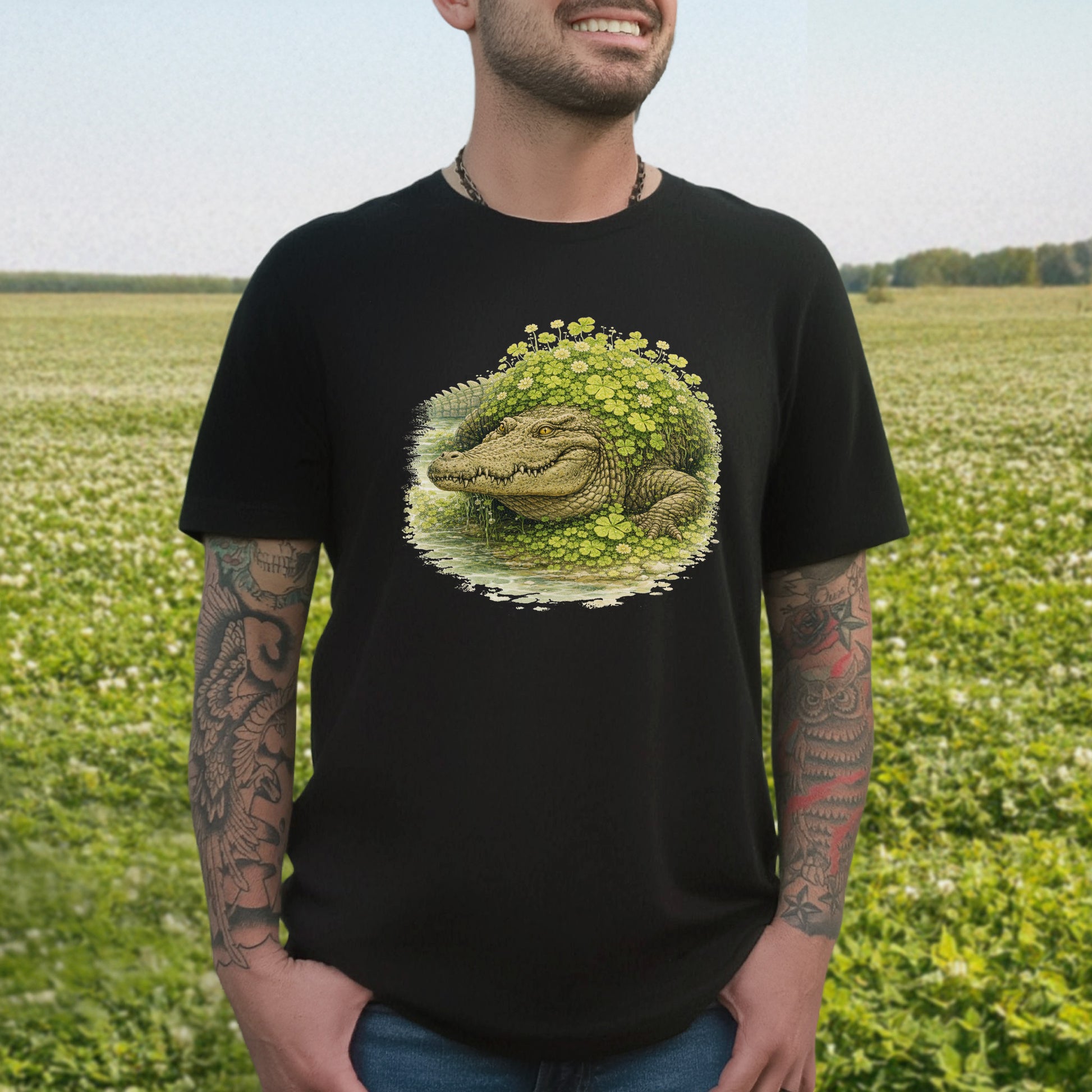 Emerald Alligator T-Shirt – Lucky Clover Swamp Beast for St. Patrick’s Day