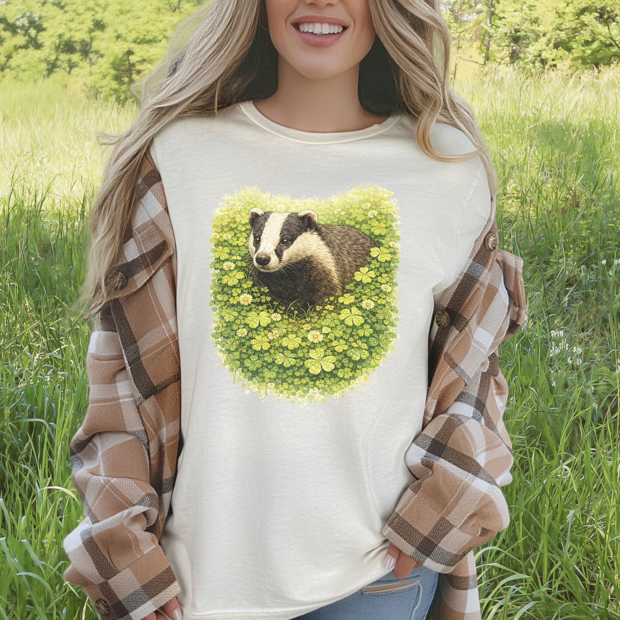 Emerald Badger T-Shirt – Clover Forest Animal for St. Patrick’s Day