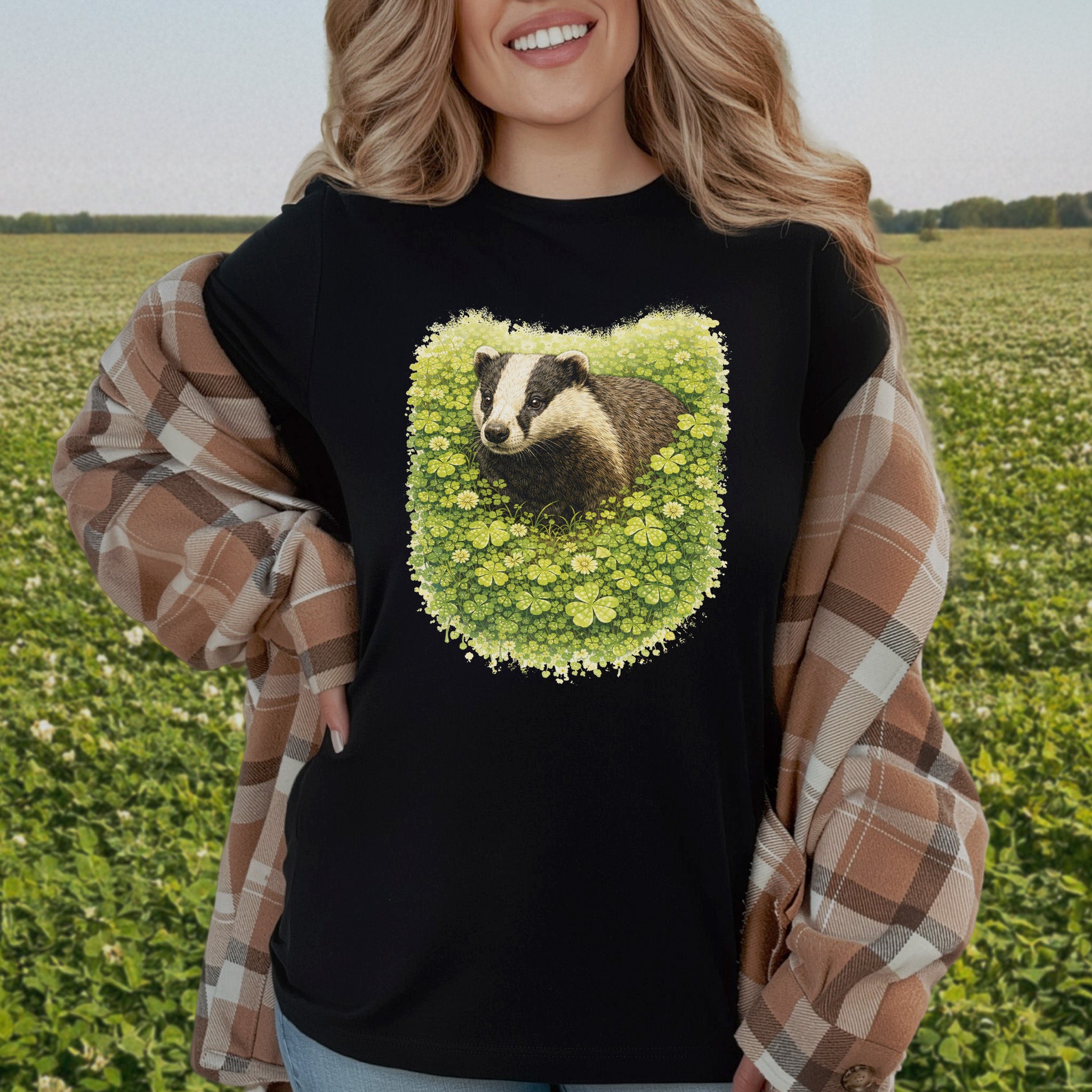 Emerald Badger T-Shirt – Clover Forest Animal for St. Patrick’s Day