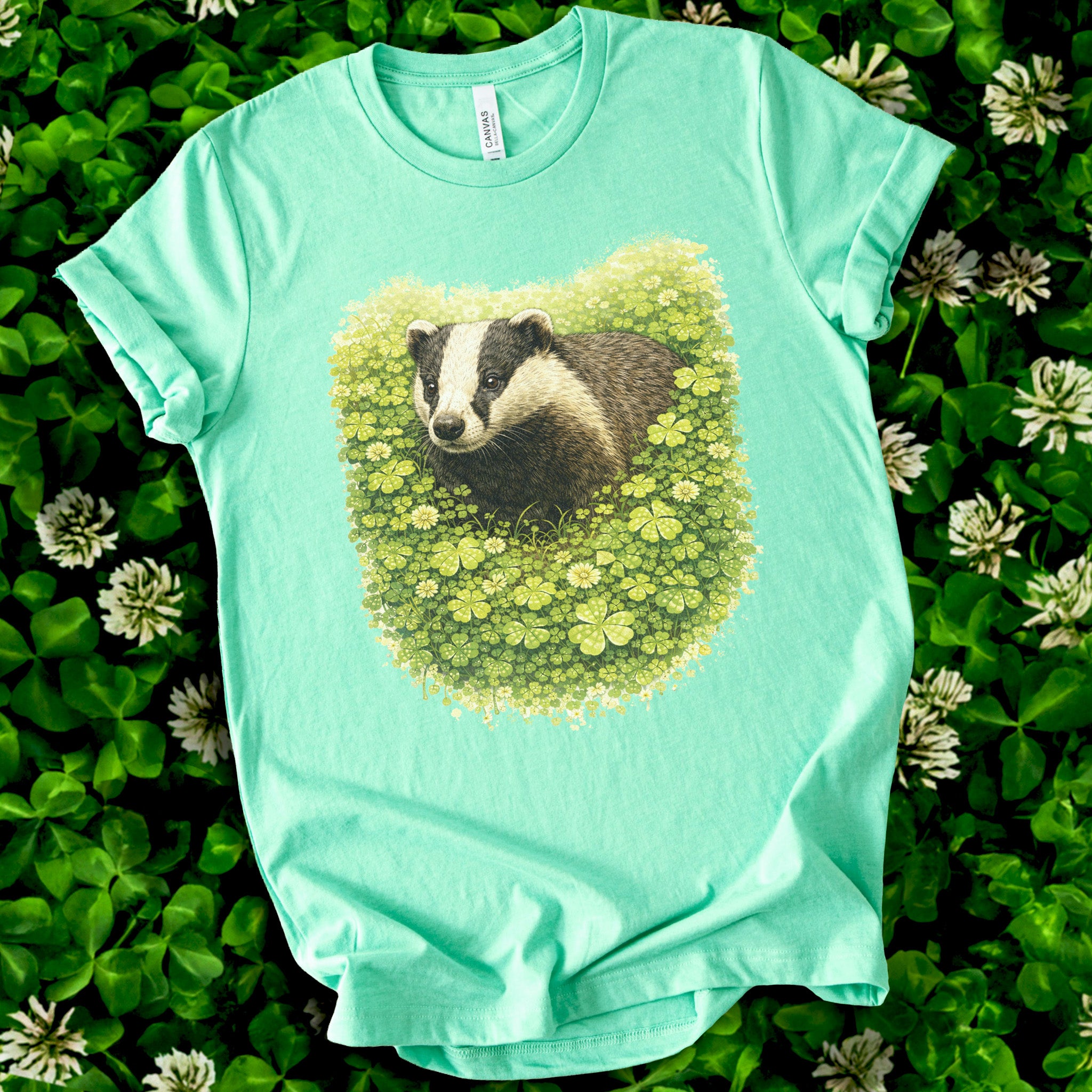 Emerald Badger T-Shirt – Clover Forest Animal for St. Patrick’s Day