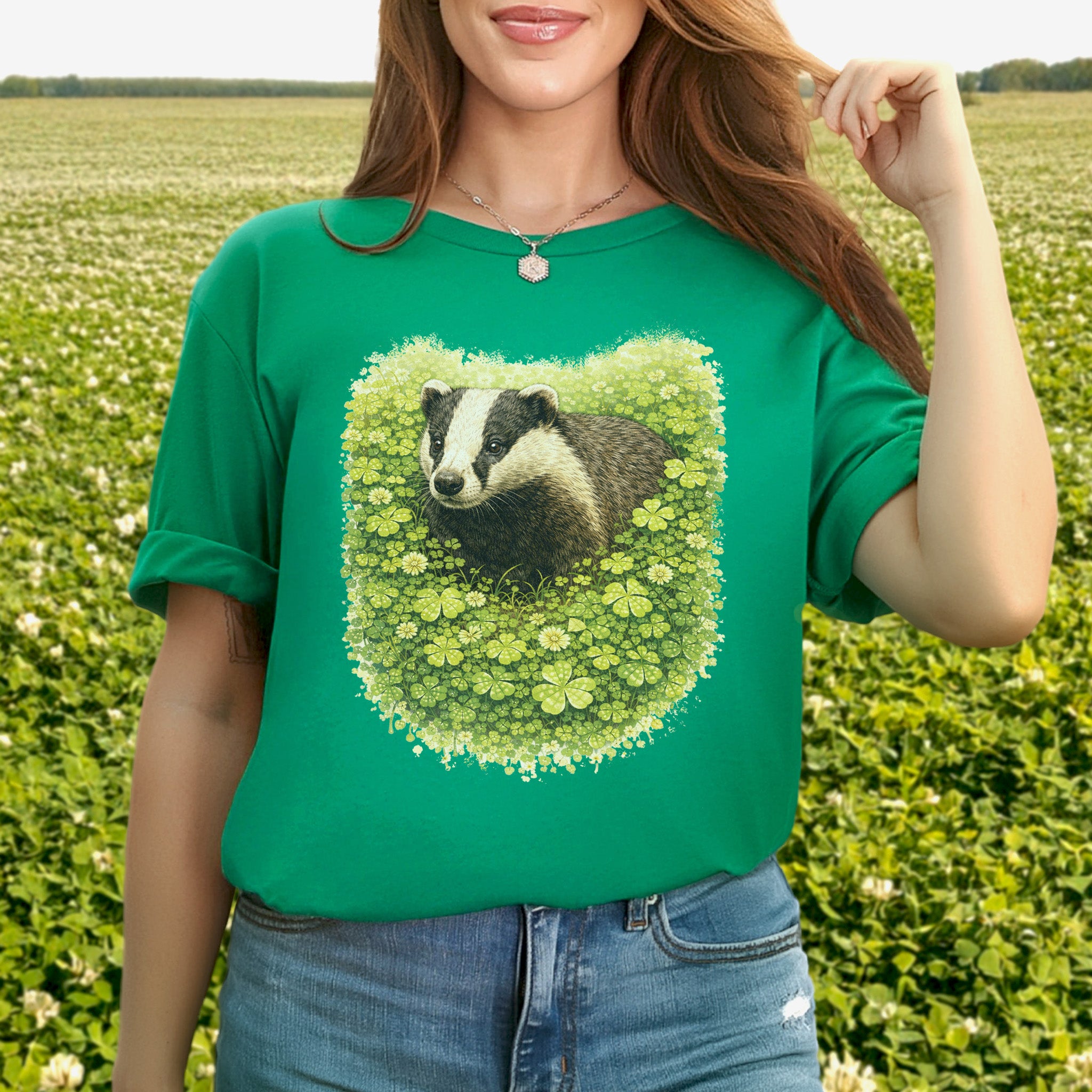 Emerald Badger T-Shirt – Clover Forest Animal for St. Patrick’s Day