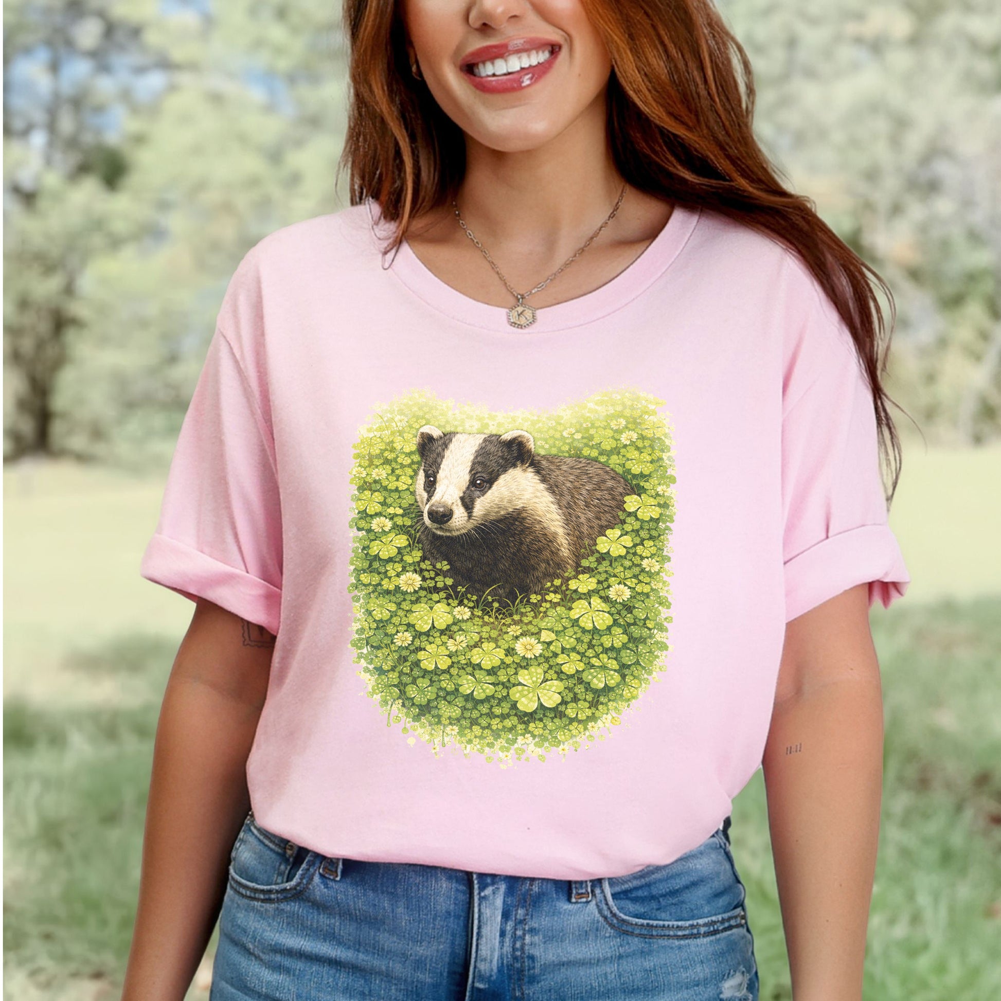 Emerald Badger T-Shirt – Clover Forest Animal for St. Patrick’s Day