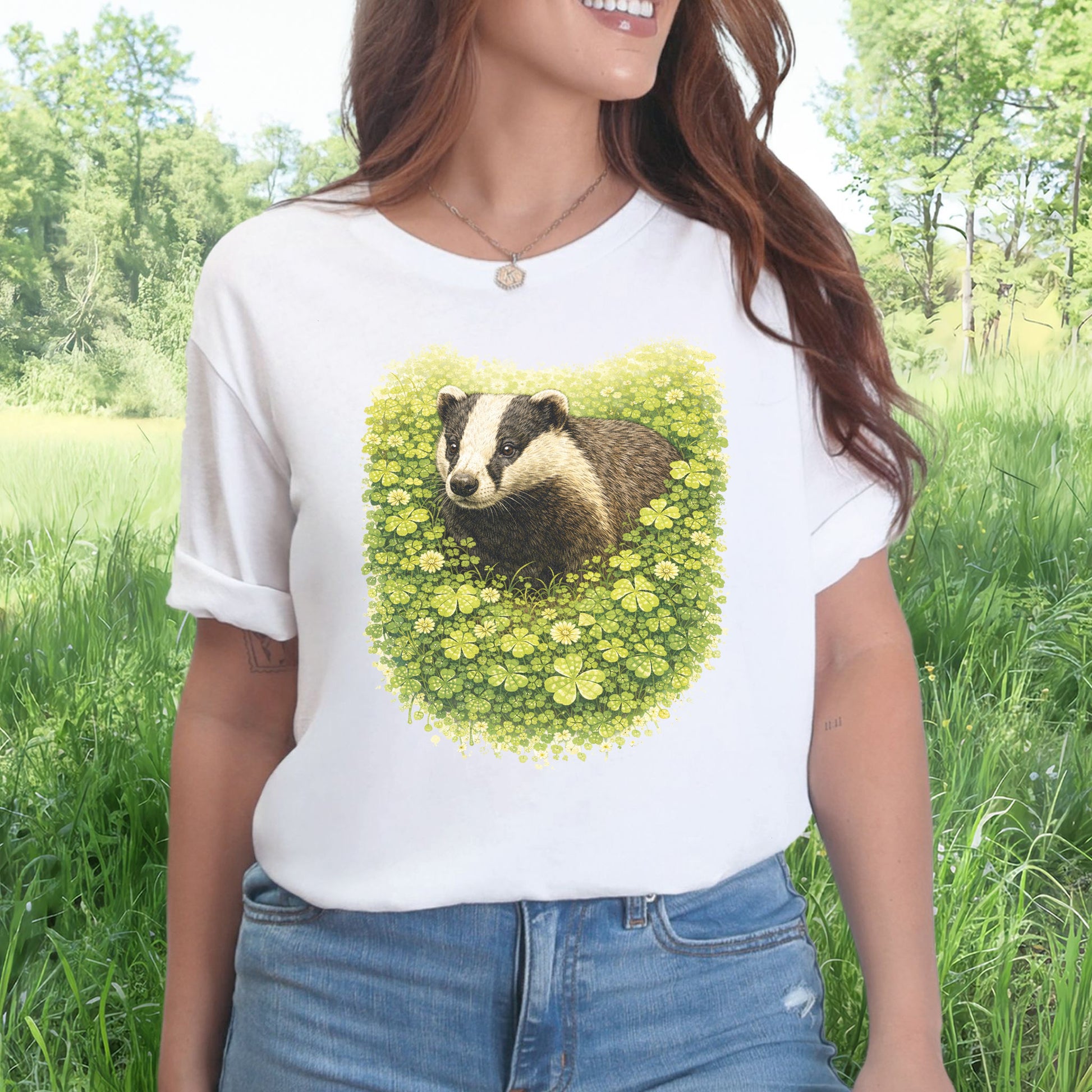 Emerald Badger T-Shirt – Clover Forest Animal for St. Patrick’s Day