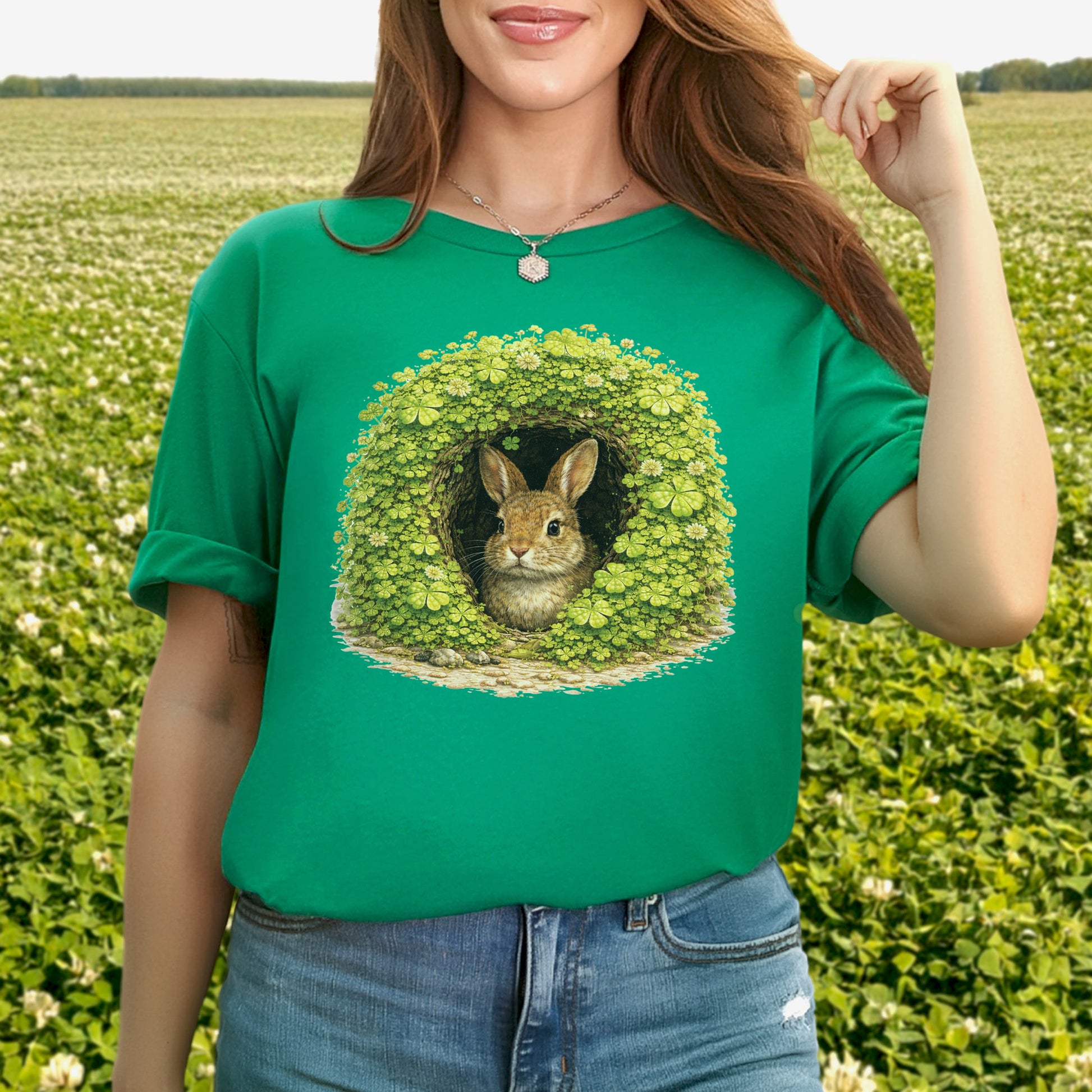 Emerald Bunny T-Shirt – Lucky Clover Burrow for St. Patrick’s Day