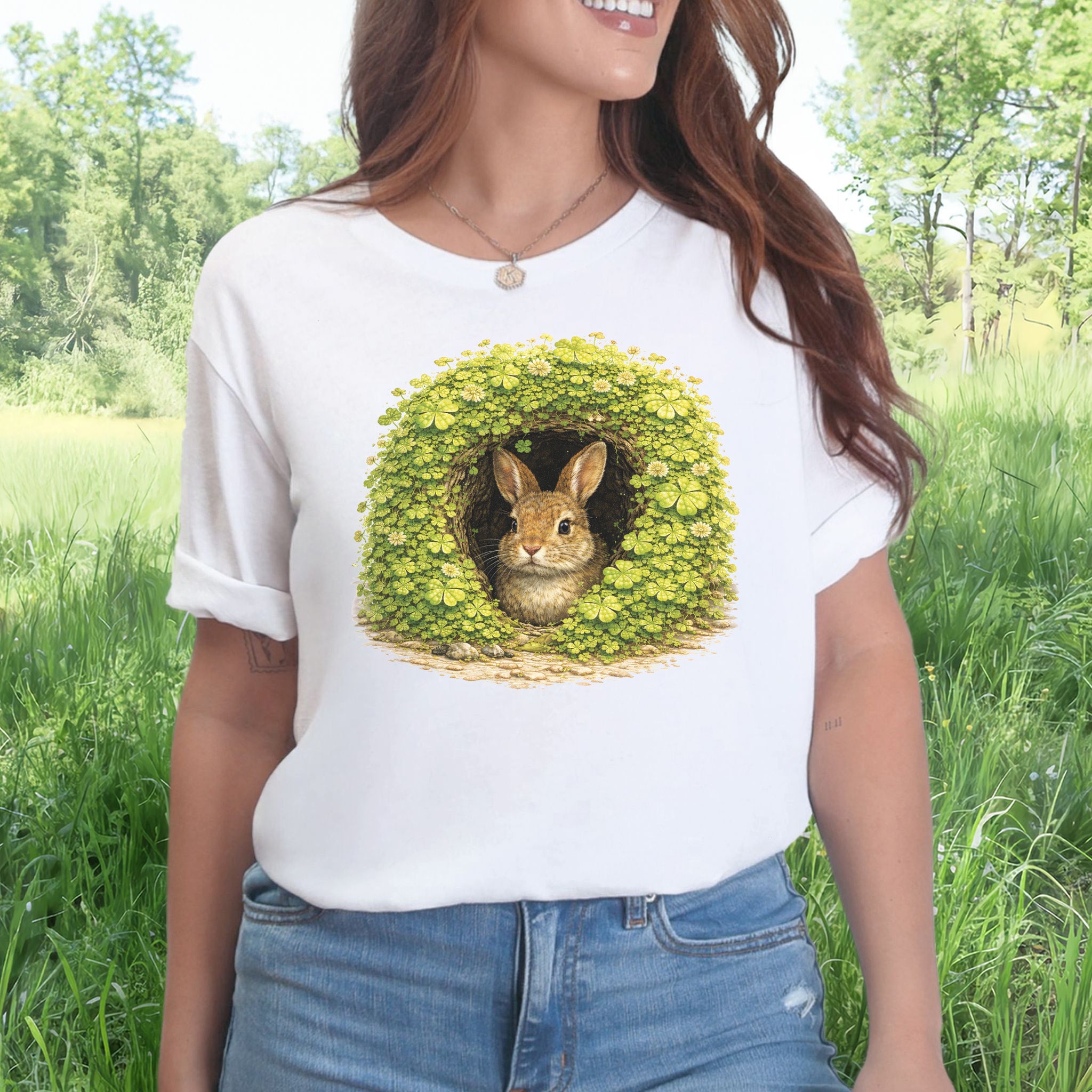 Emerald Bunny T-Shirt – Lucky Clover Burrow for St. Patrick’s Day
