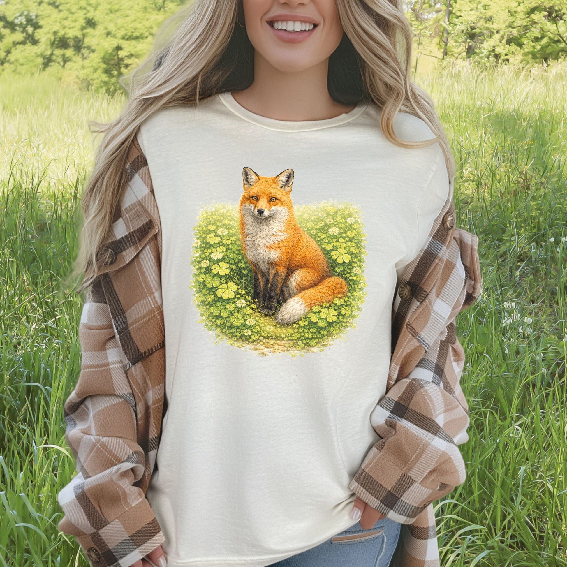 Emerald Fox T-Shirt – Lucky Clover Forest Fox for St. Patrick’s Day