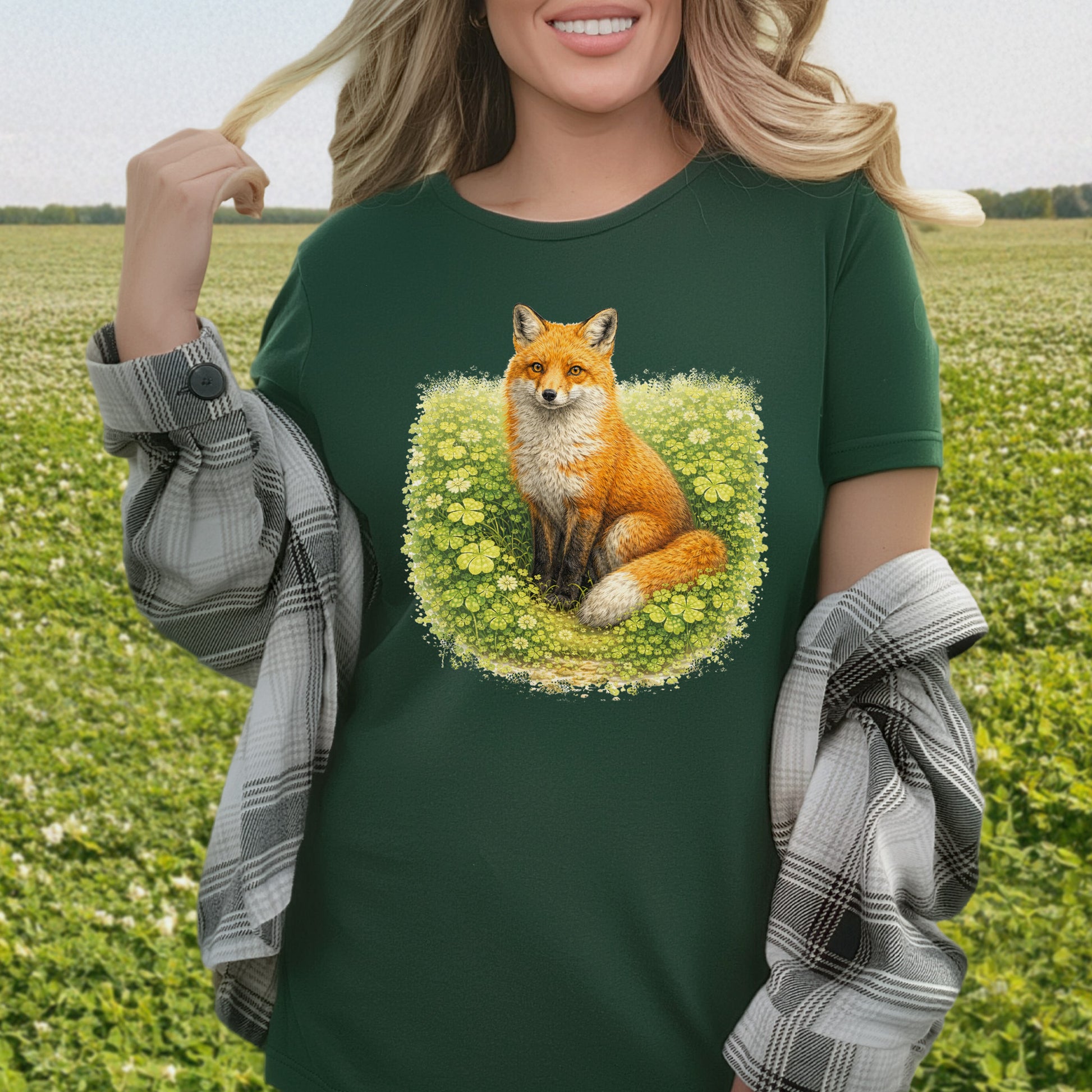 Emerald Fox T-Shirt – Lucky Clover Forest Fox for St. Patrick’s Day