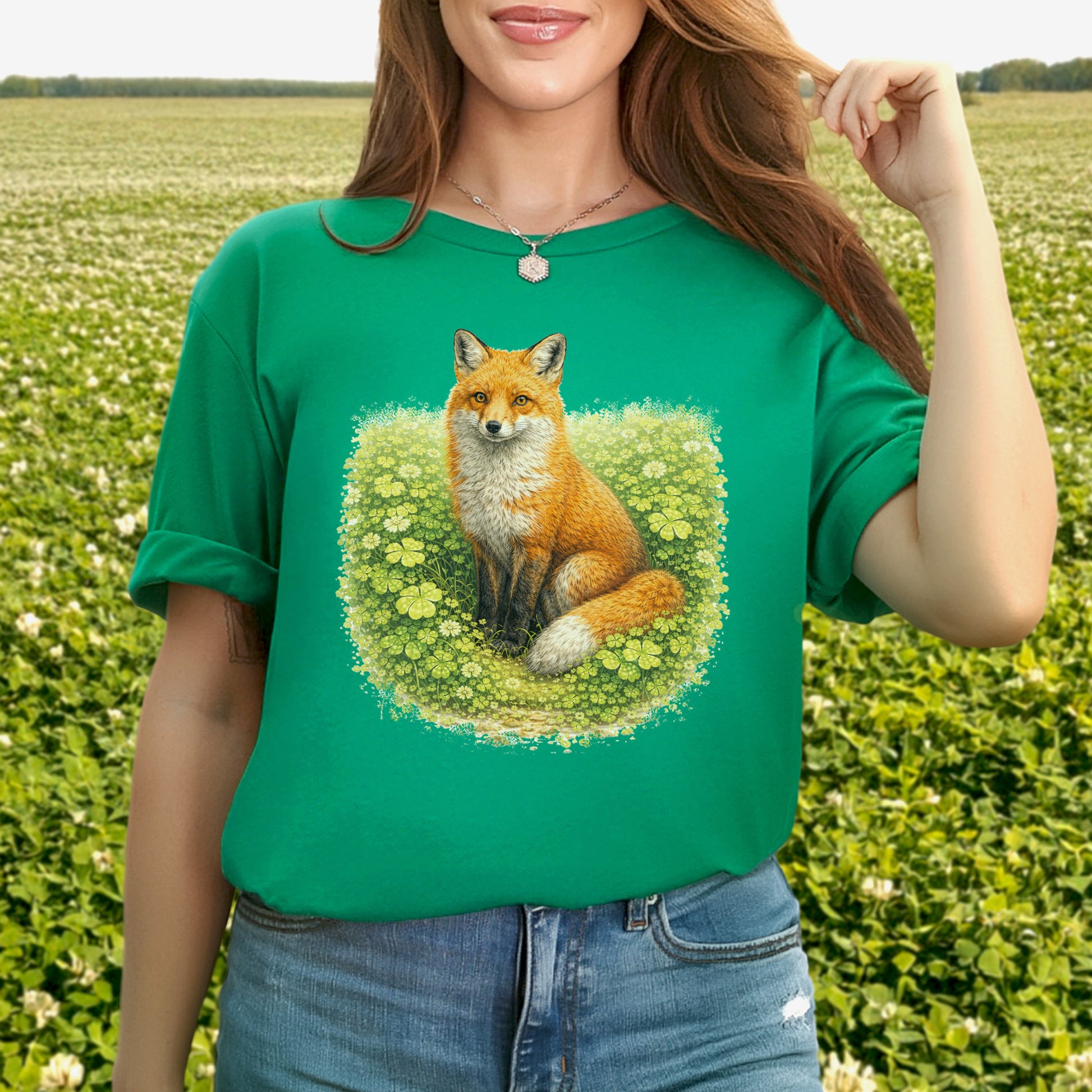 Emerald Fox T-Shirt – Lucky Clover Forest Fox for St. Patrick’s Day