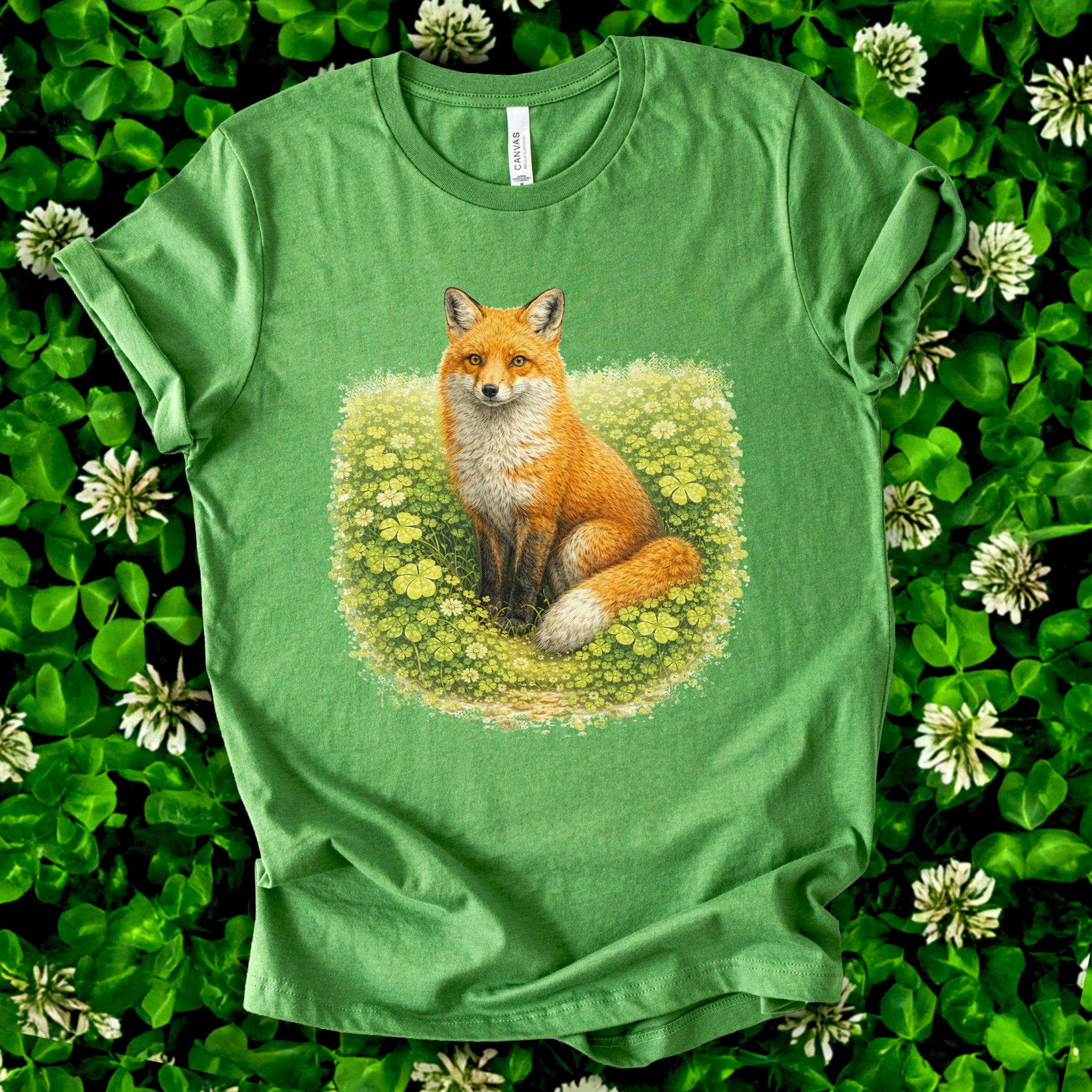Emerald Fox T-Shirt – Lucky Clover Forest Fox for St. Patrick’s Day