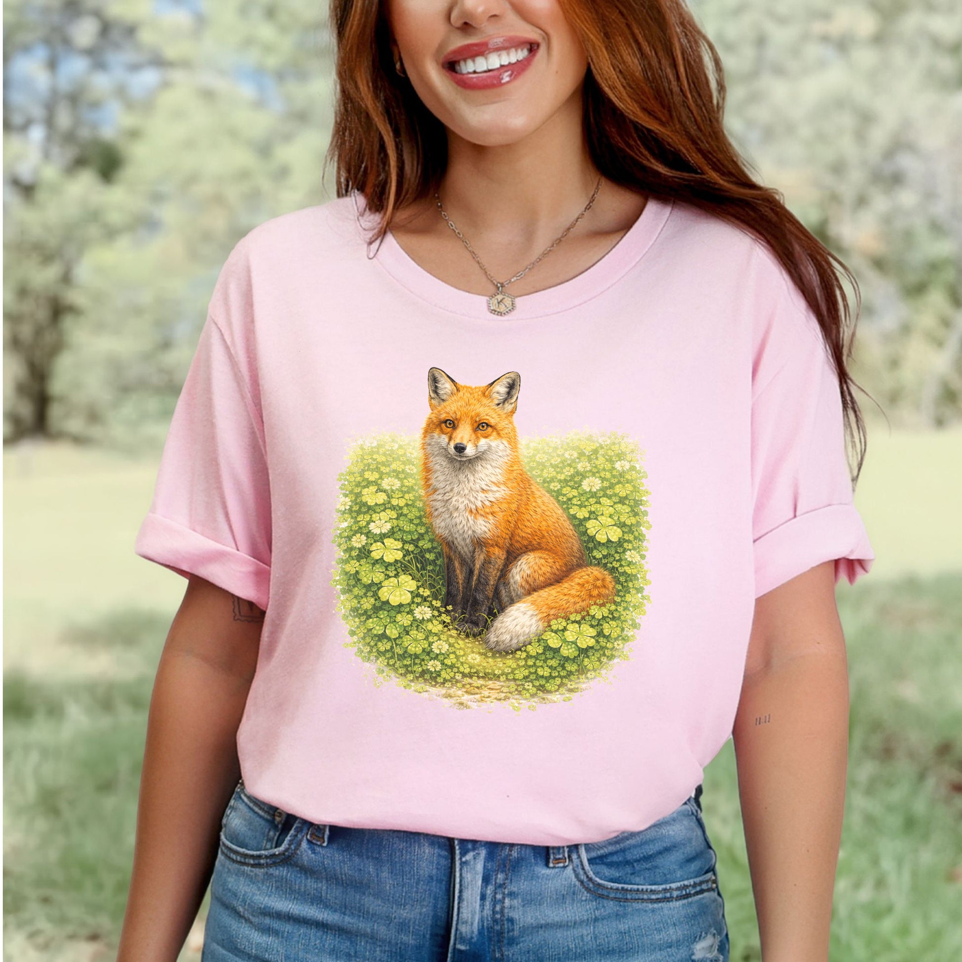 Emerald Fox T-Shirt – Lucky Clover Forest Fox for St. Patrick’s Day