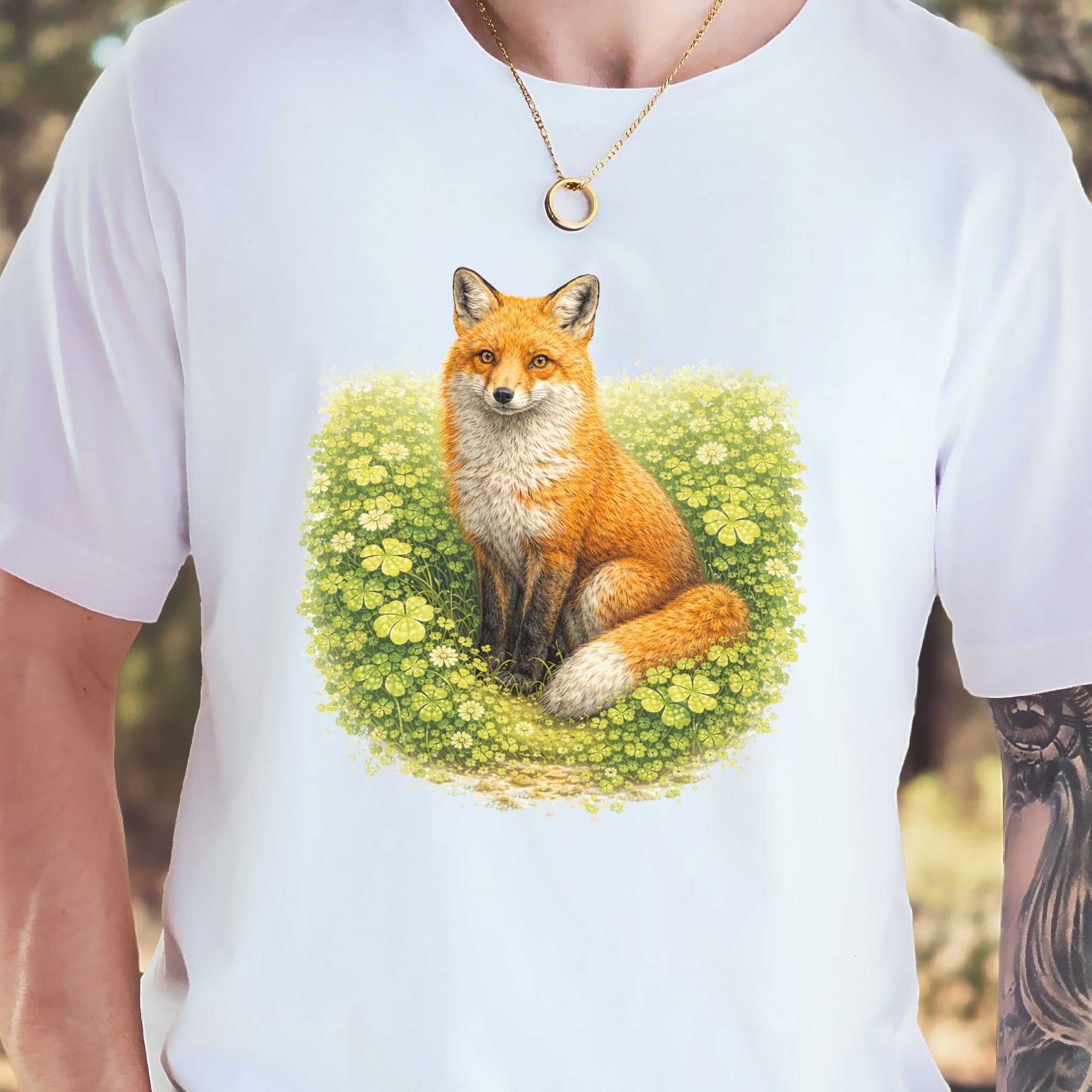 Emerald Fox T-Shirt – Lucky Clover Forest Fox for St. Patrick’s Day