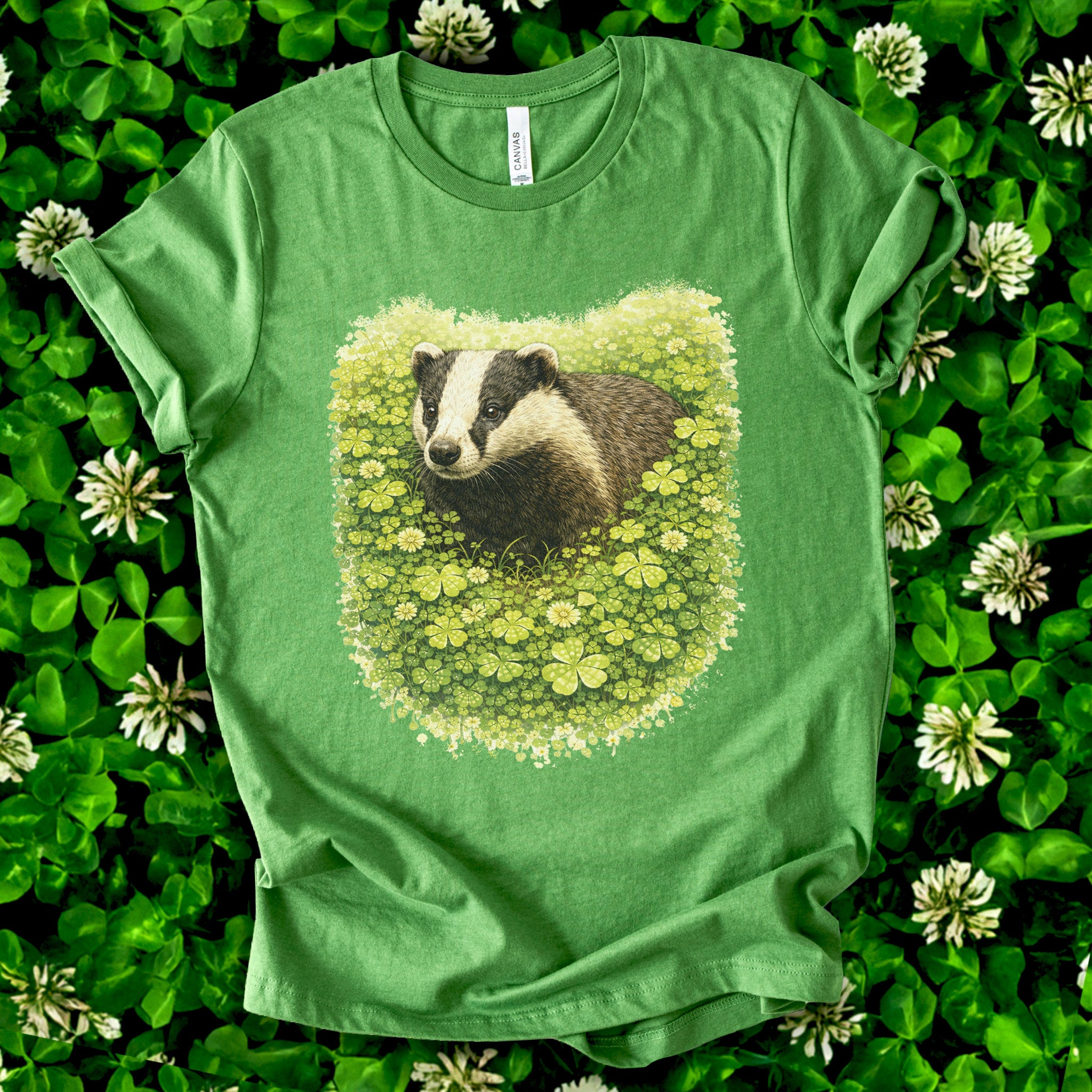 Emerald Badger T-Shirt – Clover Forest Animal for St. Patrick’s Day