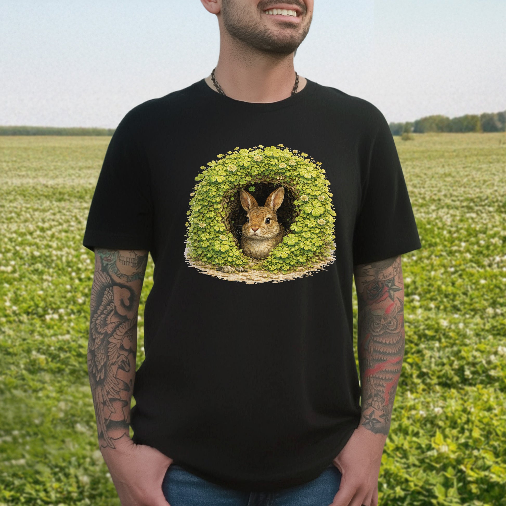 Emerald Bunny T-Shirt – Lucky Clover Burrow for St. Patrick’s Day
