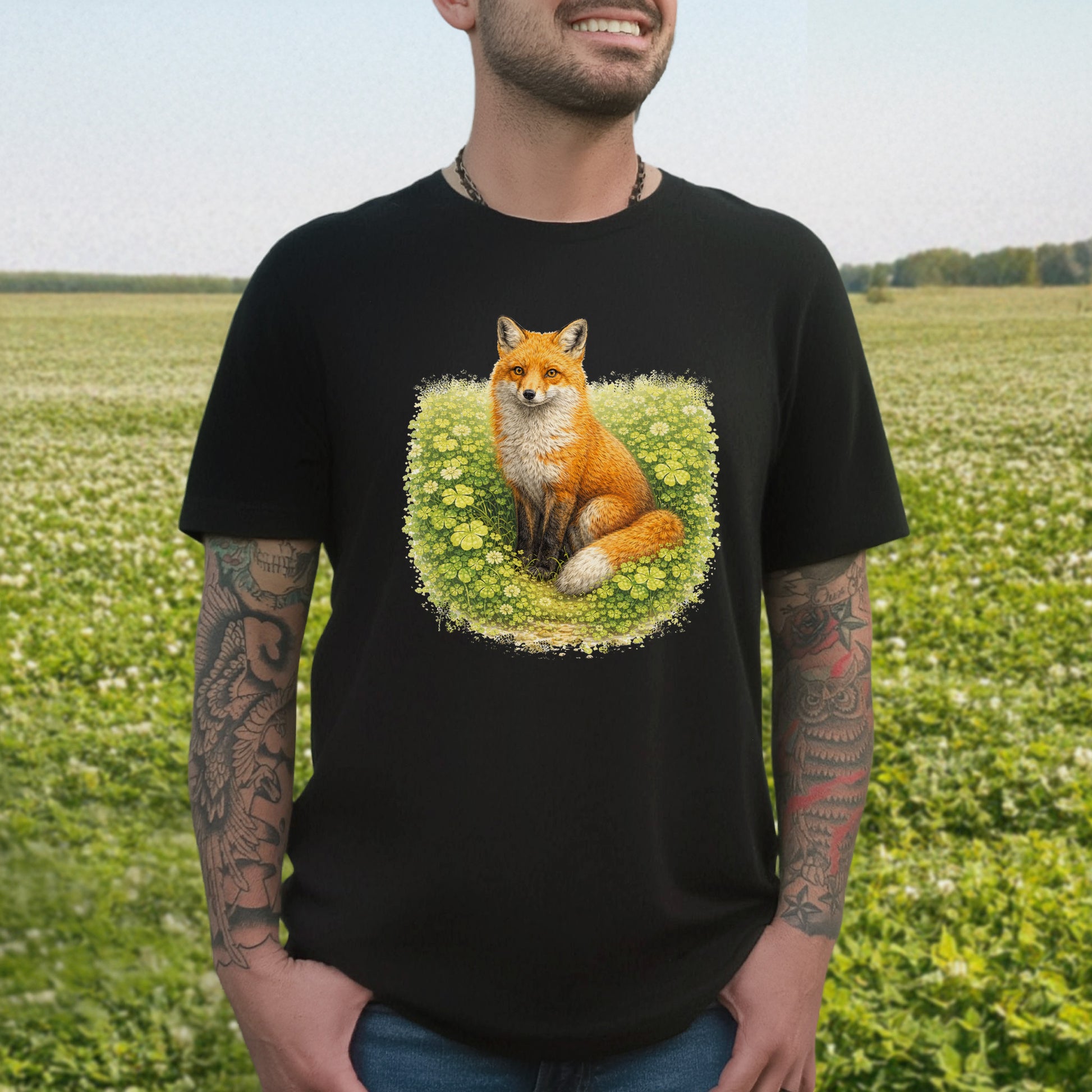 Emerald Fox T-Shirt – Lucky Clover Forest Fox for St. Patrick’s Day
