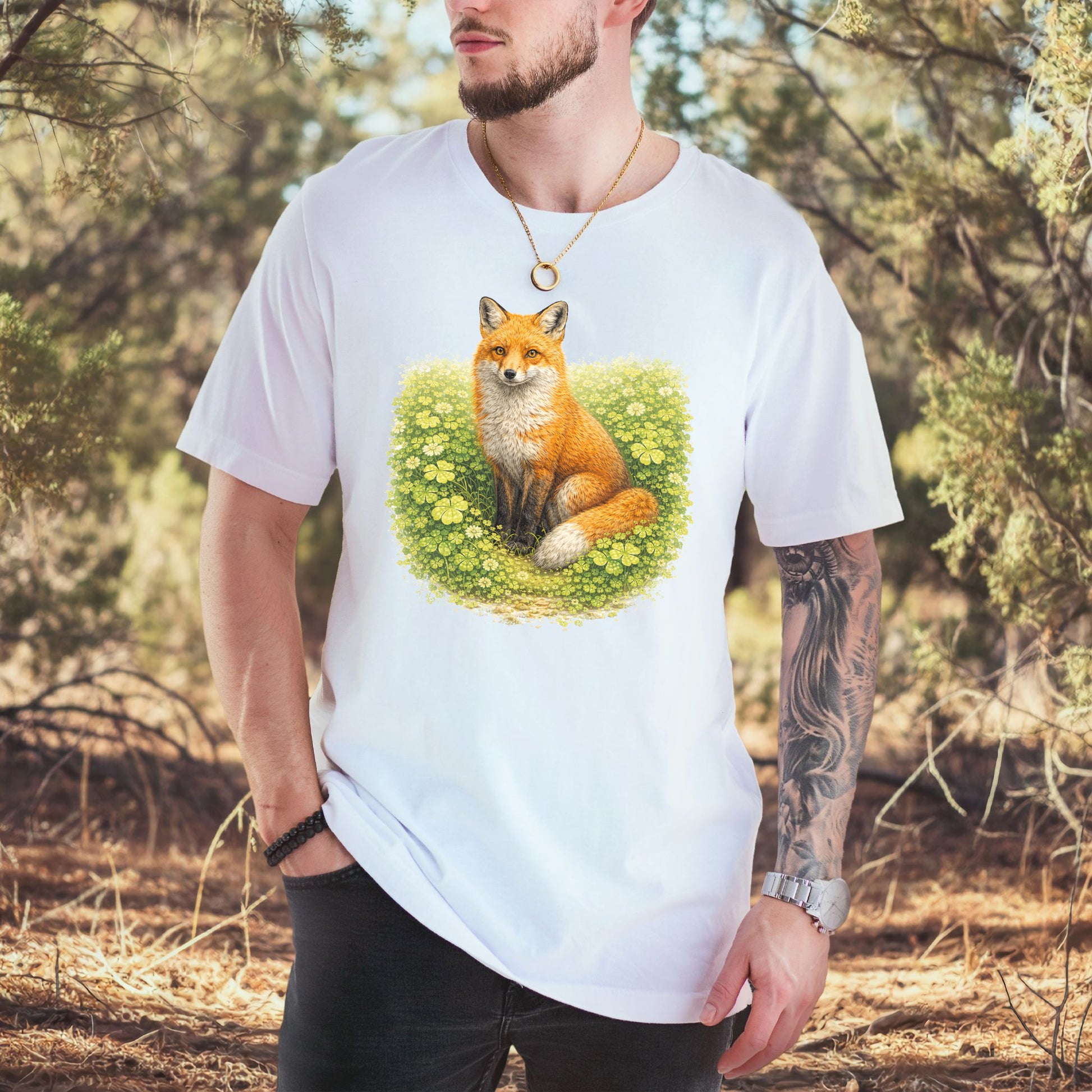Emerald Fox T-Shirt – Lucky Clover Forest Fox for St. Patrick’s Day