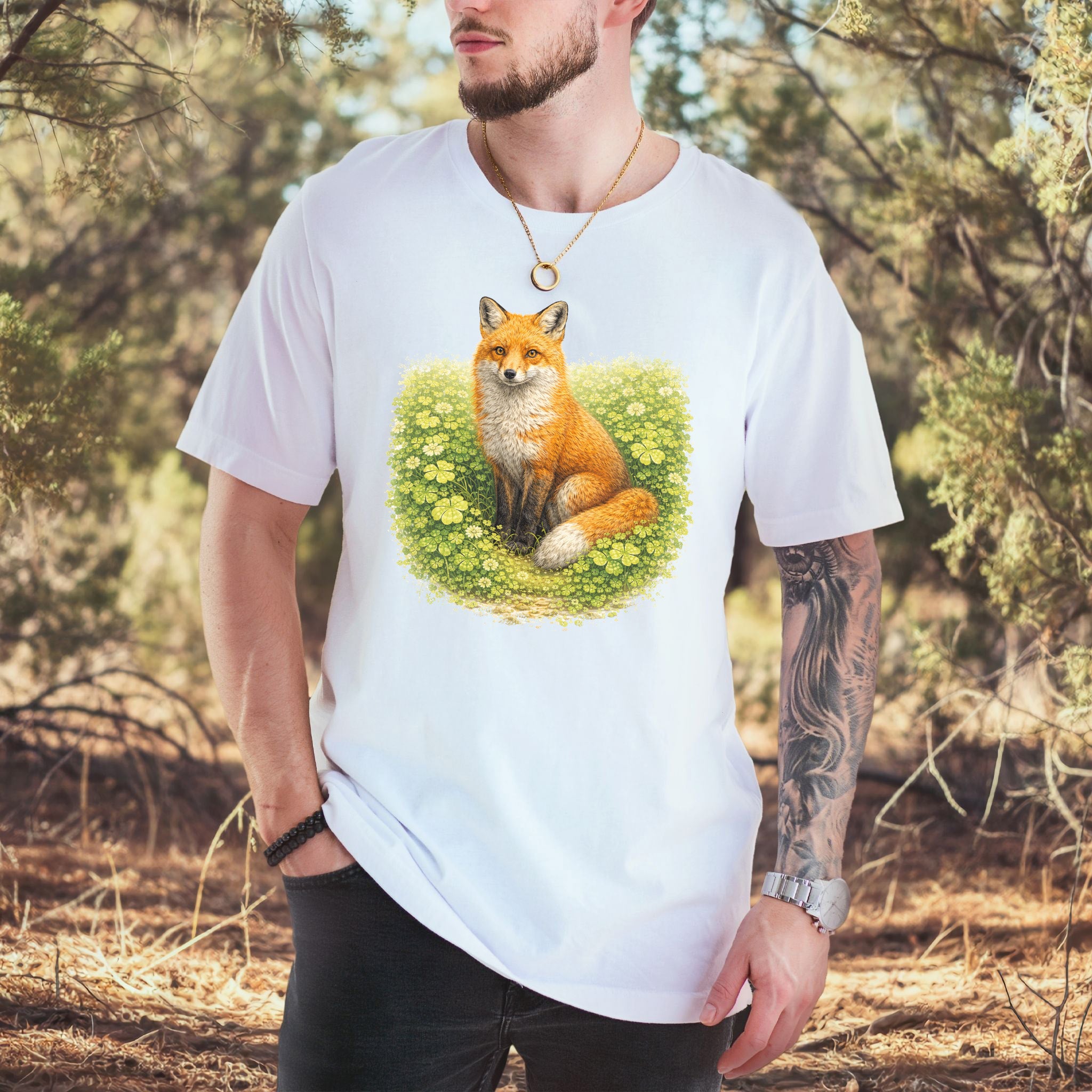 Emerald Fox T-Shirt – Lucky Clover Forest Fox for St. Patrick’s Day