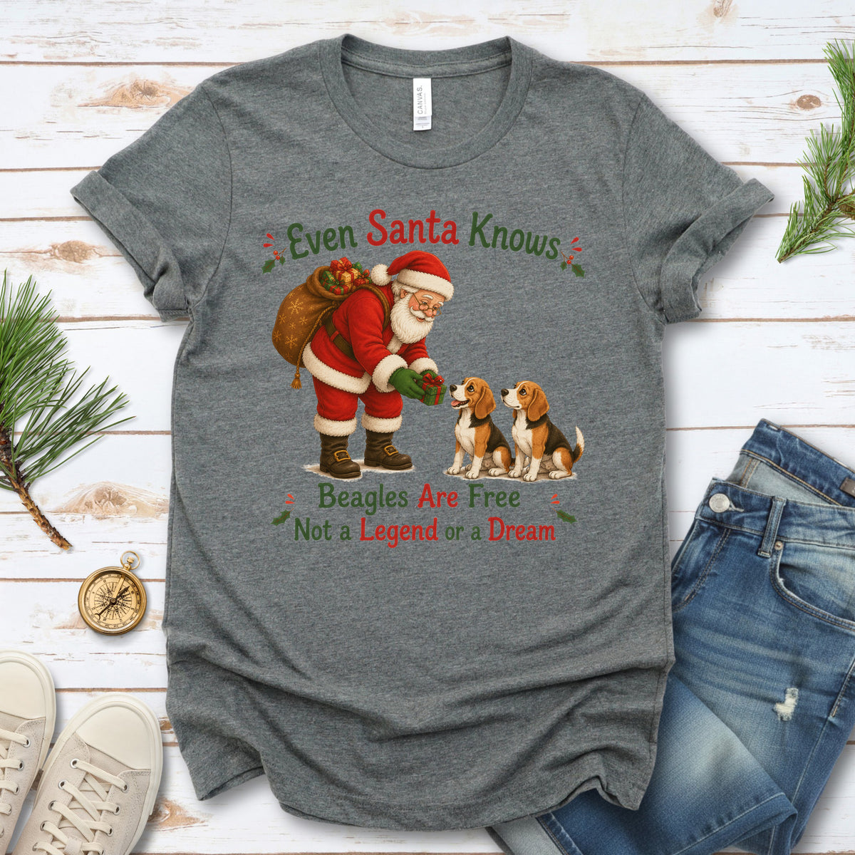 Even Santa Knows Beagles Are Free Christmas Beagle Animal Rights T-Shirt