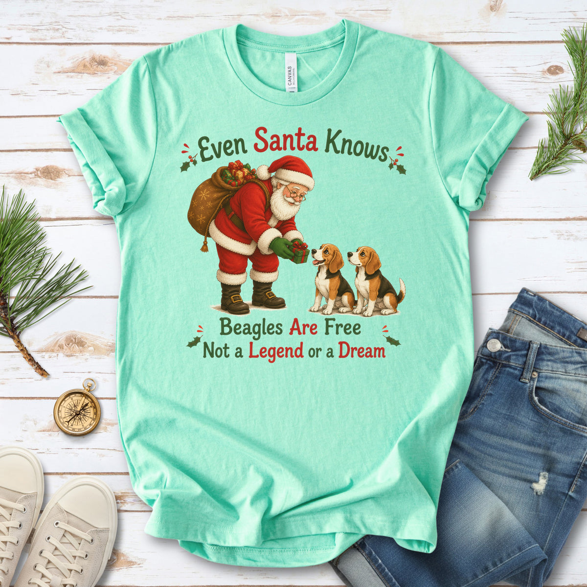 Even Santa Knows Beagles Are Free Christmas Beagle Animal Rights T-Shirt