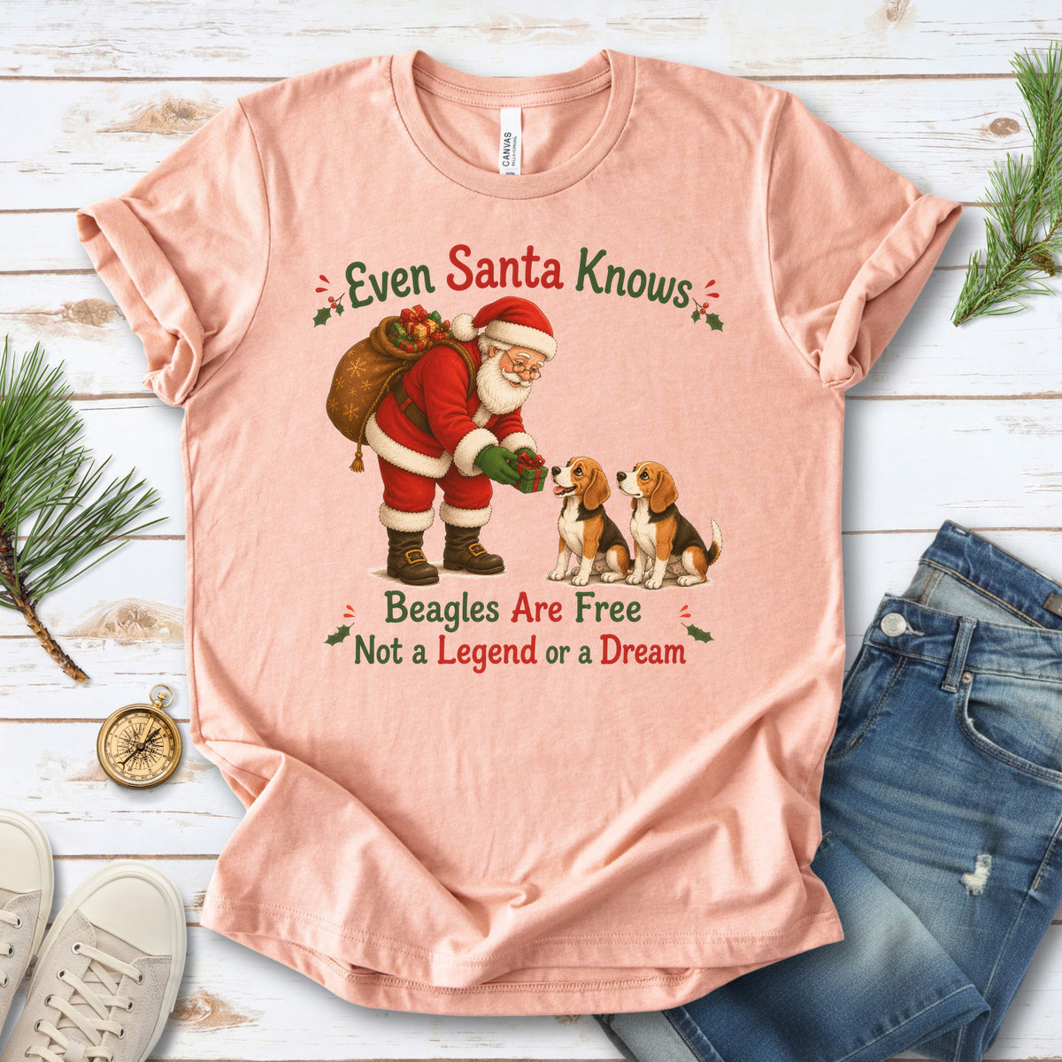 Even Santa Knows Beagles Are Free Christmas Beagle Animal Rights T-Shirt