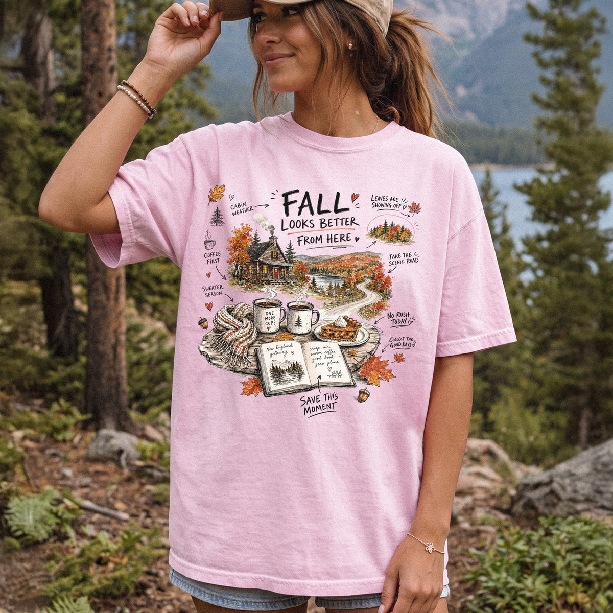 Fall Looks Better From Here Comfort Colors Shirt – Cozy Cabin Coffee Tee