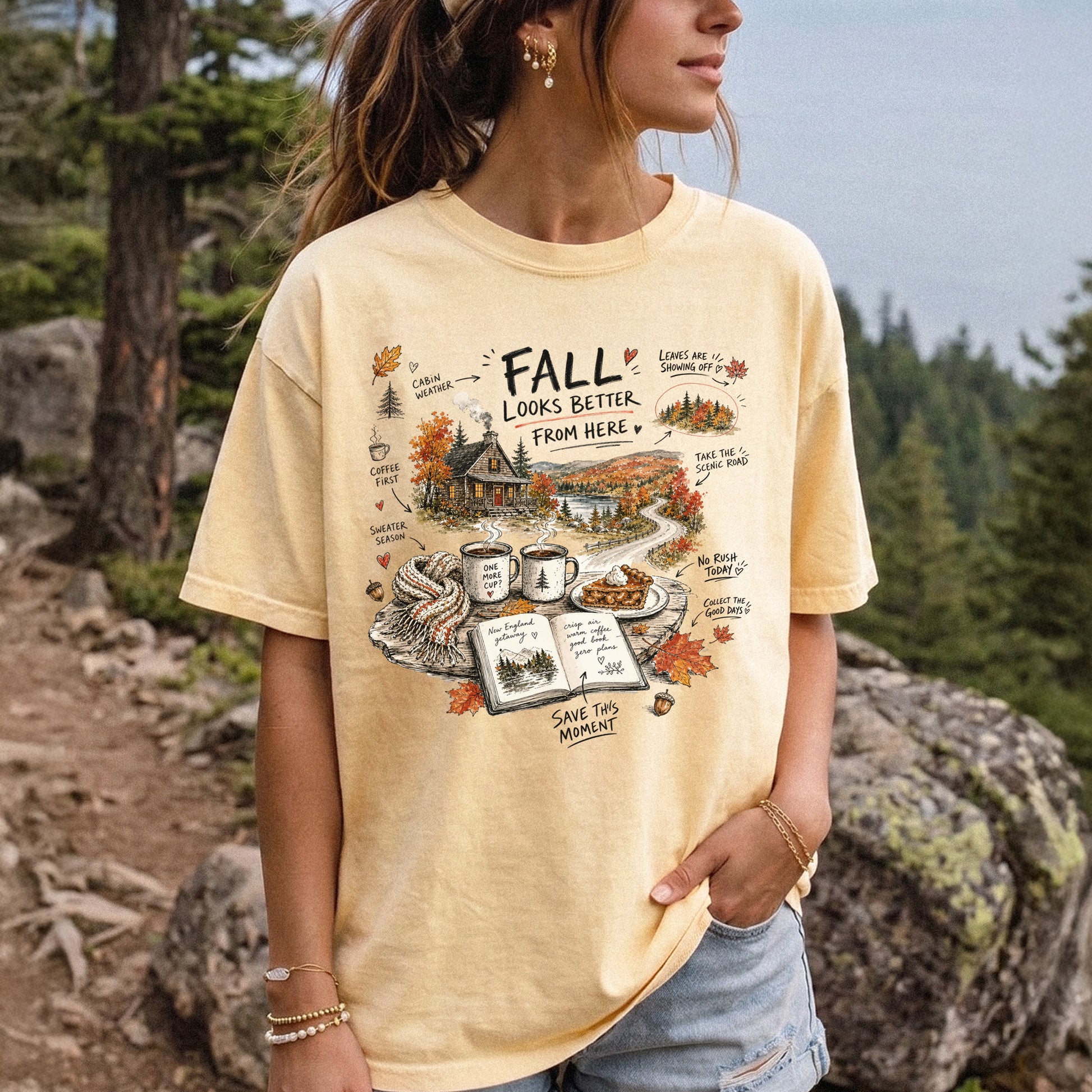 Fall Looks Better From Here Comfort Colors Shirt – Cozy Cabin Coffee Tee