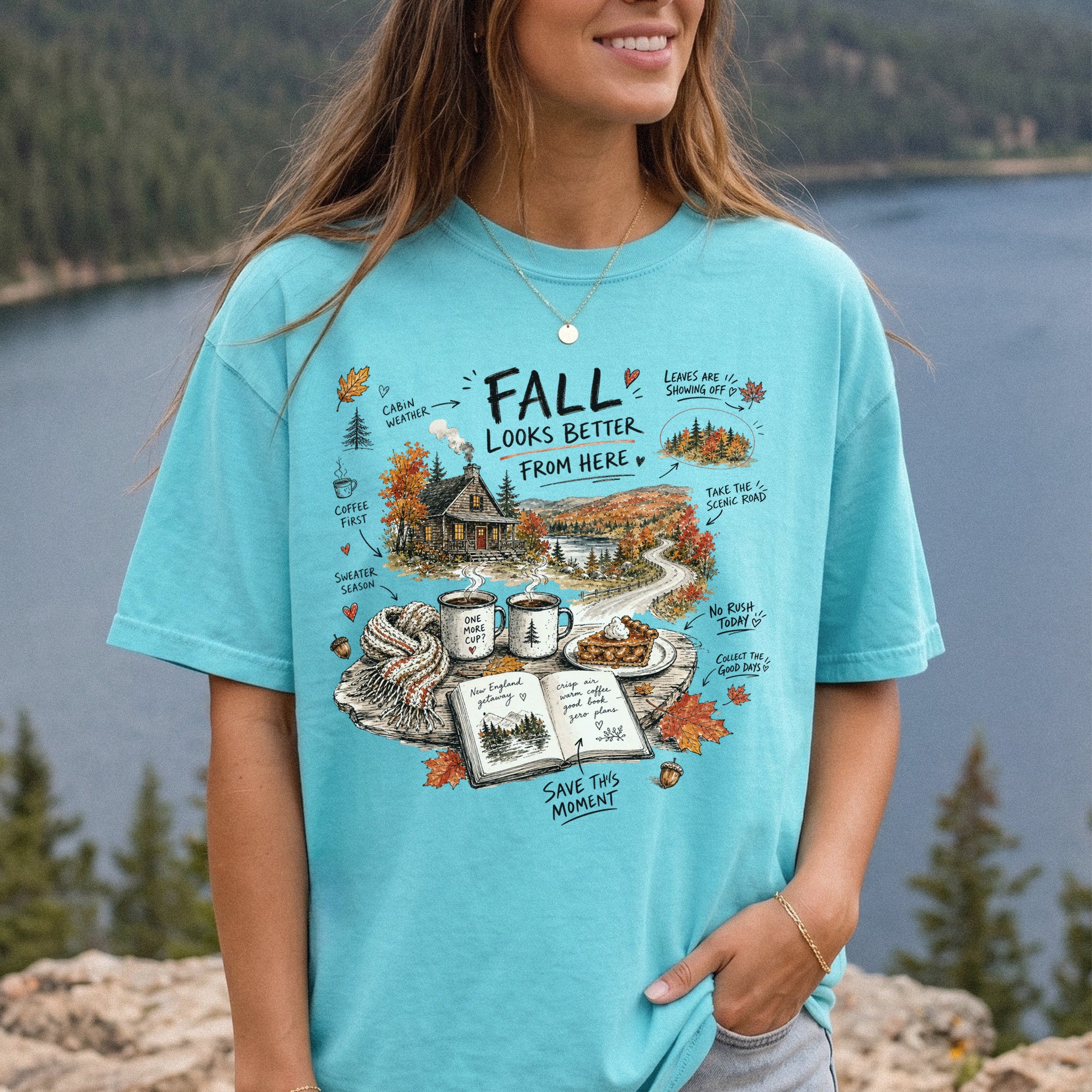 Fall Looks Better From Here Comfort Colors Shirt – Cozy Cabin Coffee Tee
