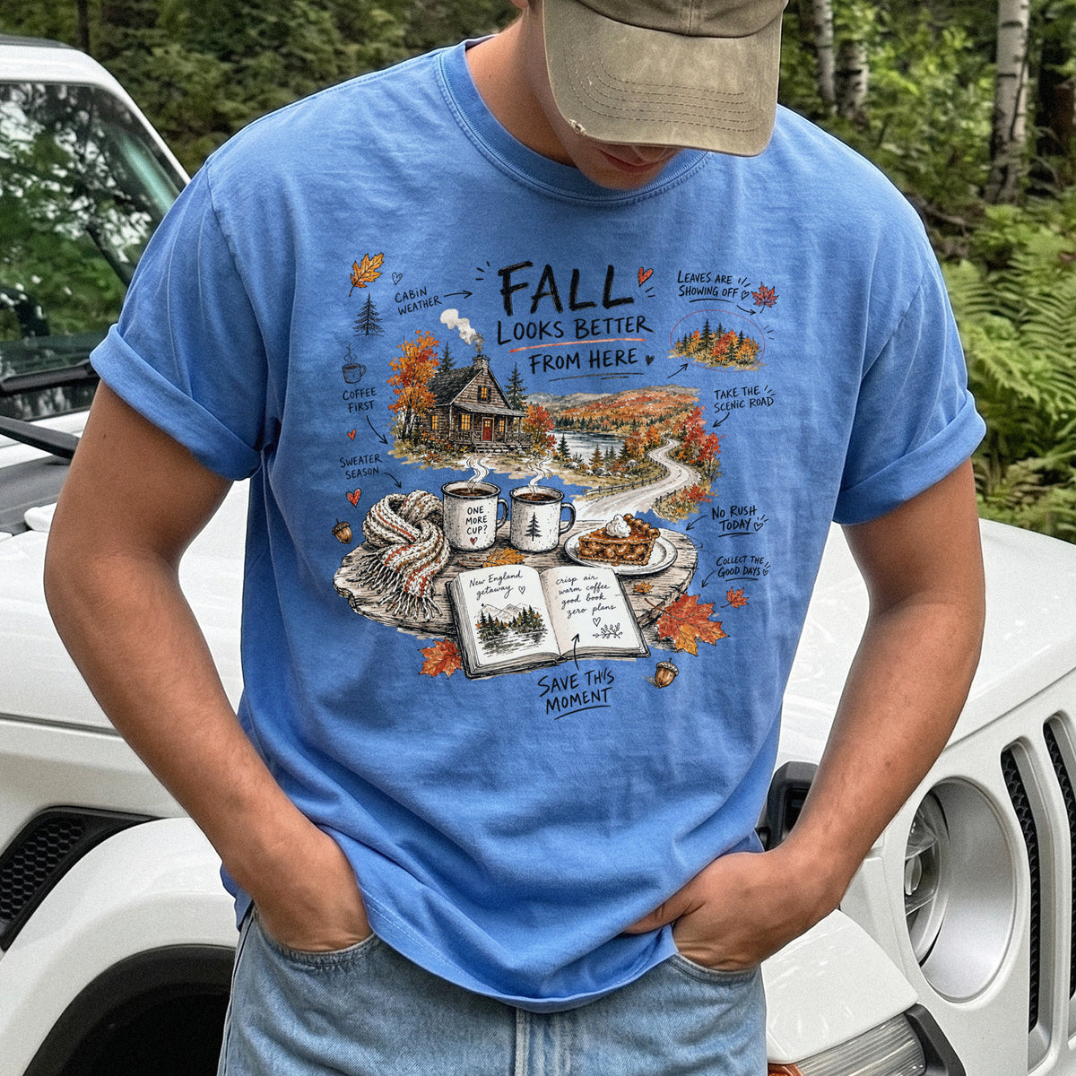 Fall Looks Better From Here Comfort Colors Shirt – Cozy Cabin Coffee Tee