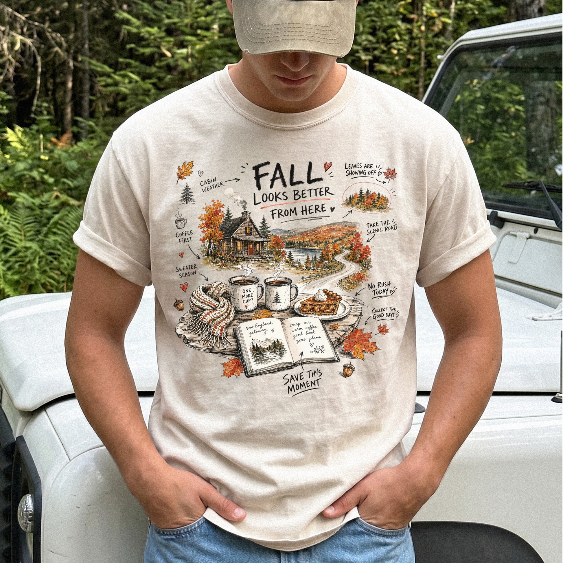 Fall Looks Better From Here Comfort Colors Shirt – Cozy Cabin Coffee Tee