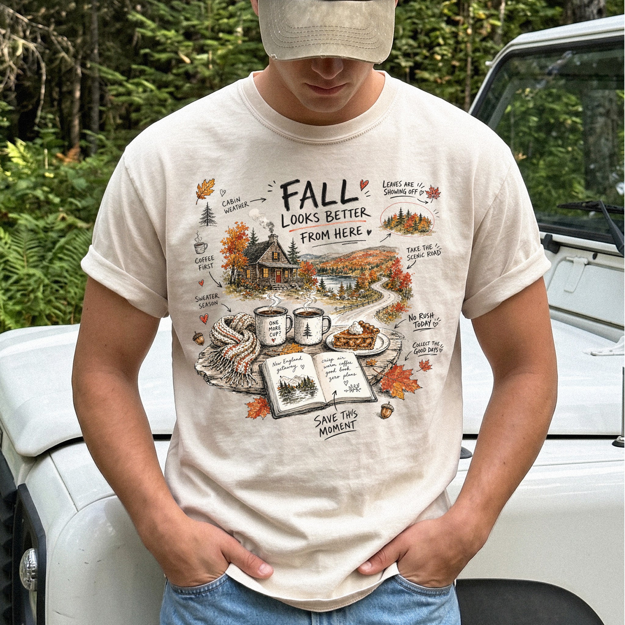 Fall Looks Better From Here Comfort Colors Shirt – Cozy Cabin Coffee Tee