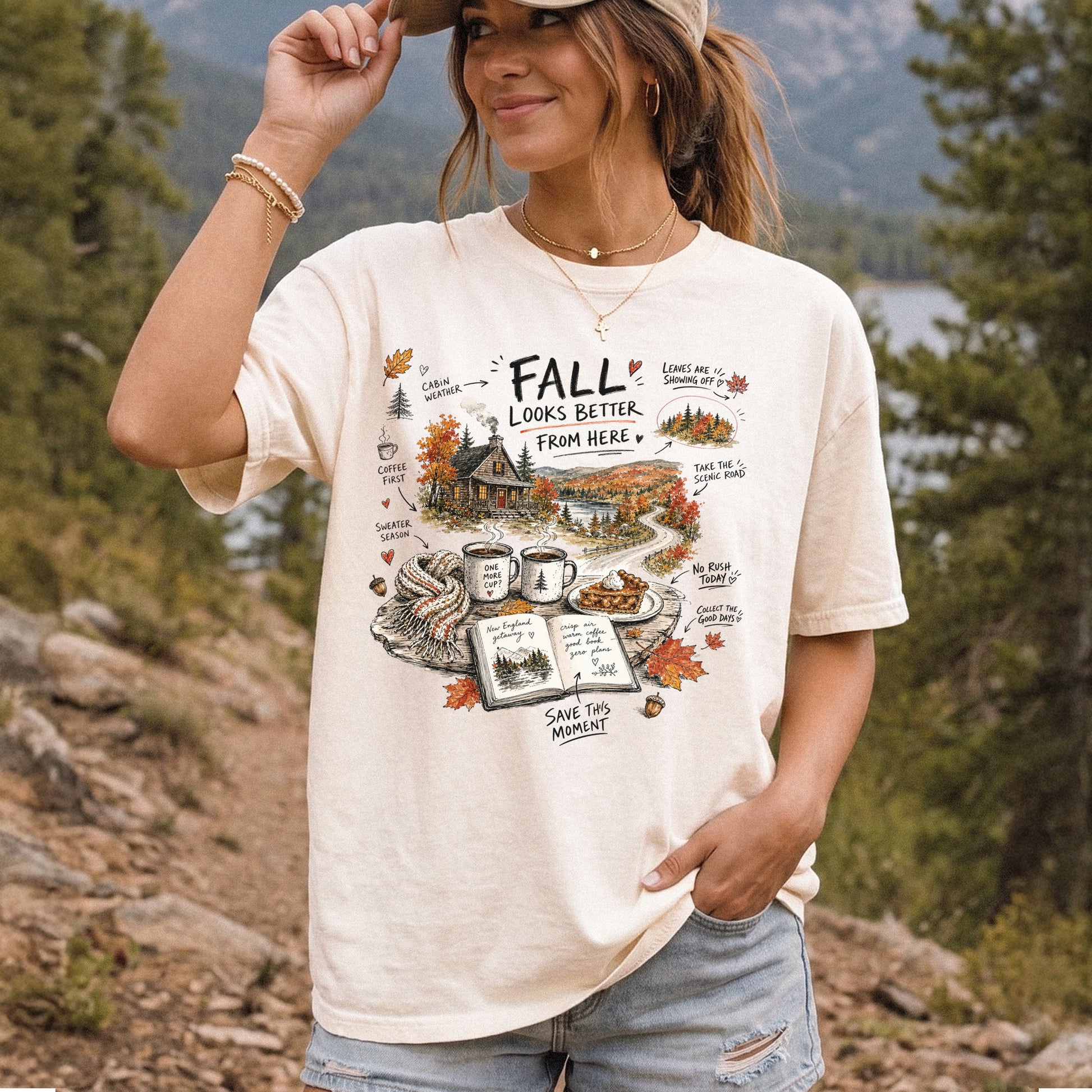 Fall Looks Better From Here Comfort Colors Shirt – Cozy Cabin Coffee Tee