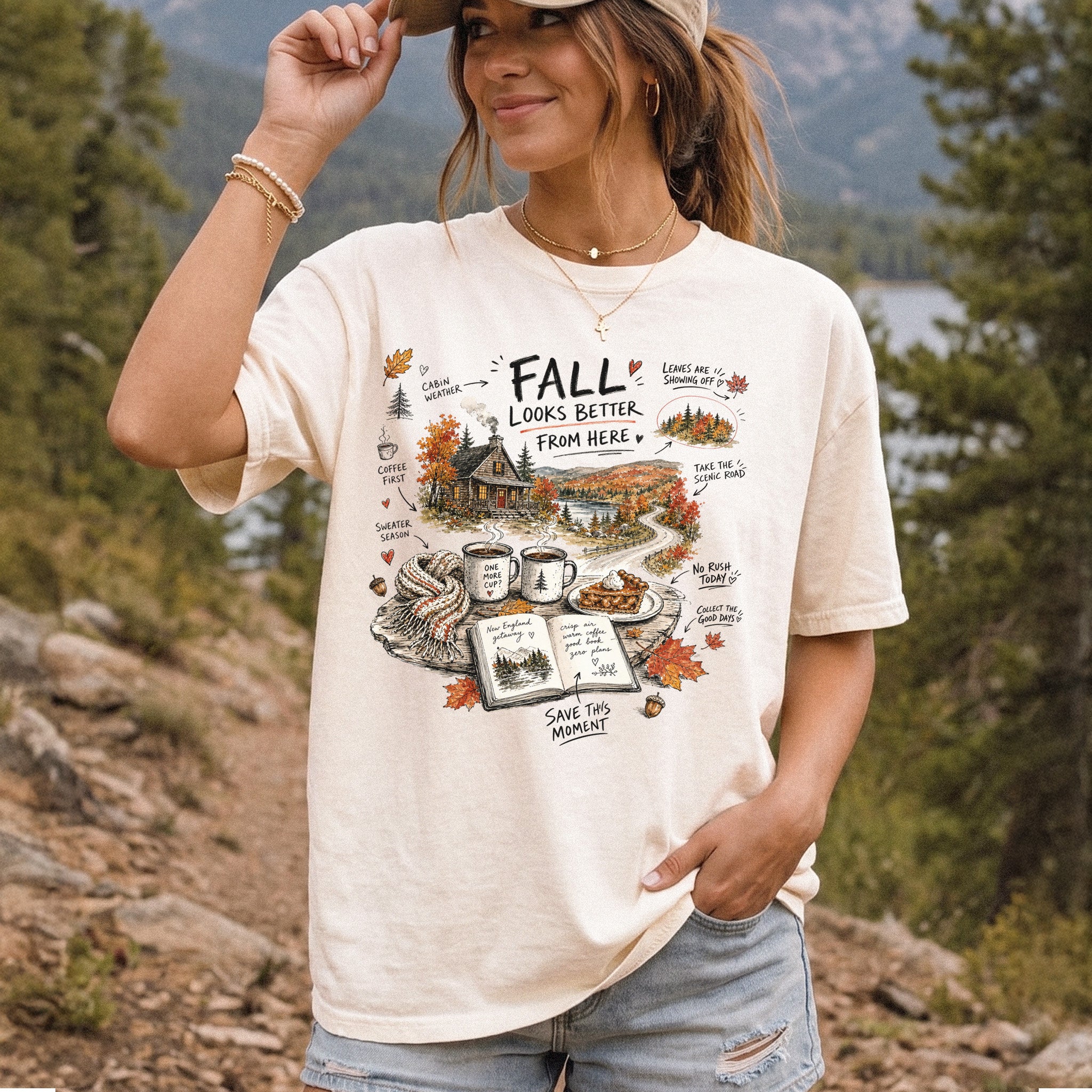 Fall Looks Better From Here Comfort Colors Shirt – Cozy Cabin Coffee Tee